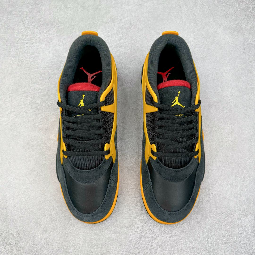 图片[2]-＃KZ纯原 Air Jordan AJ4 RM 重制版低帮复古篮球鞋 黑黄 FQ7939-007 亲自操刀耗时半年巨作 全套原纸板楦头开发 确保原汁原味 完美呈现版型 一比一鞋头弧度高度鞋身弧度 原厂TPU 正确内里网布 菱角分明不变形无多余毛边 柔软性质感一致于原鞋 原厂织唛标 原厂飞人电绣工艺 尾指中部跳三针 独家绑鞋带手法 印刷中底布 四线拉帮 米色美纹纸贴合固定 进口港宝加持 后跟自然饱满 全鞋荧光划线卡点 追求极致完美 每一双都是工艺品 多重QC质检 超越公司货的品控标准 实实在在的免检产品 采用了低帮的设计 并保留了众多AJ4的经典元素 鞋身以皮革、麂皮材质拼接打造 AJ4经典的TPU材质延伸至后跟 增强鞋款稳定性 而鞋身侧面的网格设计则被取消 尾部的NIKE AIR标志也得到保留 并同时带有飞人logo 中底部分同样搭载了可视AIR气垫 鞋底采用米白色中底和外底呈现 为整个设计收尾 尺码：36 36.5 37.5 38 38.5 39 40 40.5 41 42 42.5 43 44 44.5 45 46 47.5-选品中心