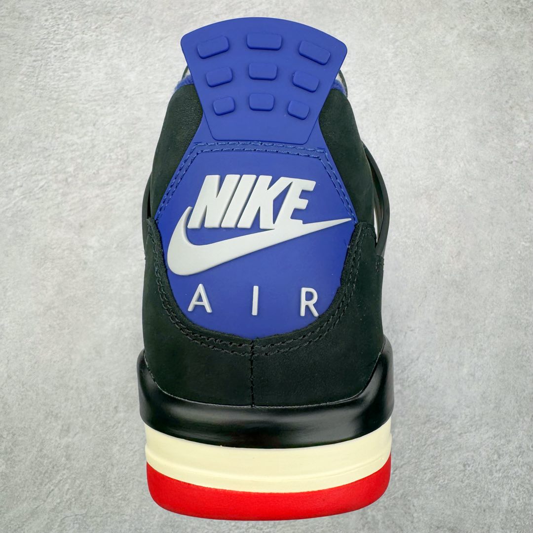 图片[8]-＃PK纯原 Air Jordan AJ4 Rare Air Laser 黑蓝红 FV5029-003 全套原纸板楦头开发 原厂特供皮料加持 确保原汁原味 完美呈现四代版型 一比一鞋头弧度高度鞋身弧度 数据细节工艺流程均保持原鞋一致 原厂TPU网格鞋带扣 正确内里网布 菱角分明不变形无多余毛边 柔软性质感一致于原鞋 原厂织唛标 原厂飞人电绣工艺 尾指中部跳三针 独家绑鞋带手法 印刷中底布 四线拉帮 米色美纹纸贴合固定 进口港宝加持 后跟自然饱满 全鞋荧光划线卡点 追求极致完美 每一双都是工艺品 多重QC质检 超越公司货的品控标准 实实在在的免检产品 尺码：40 40.5 41 42 42.5 43 44 44.5 45 46 47.5-选品中心