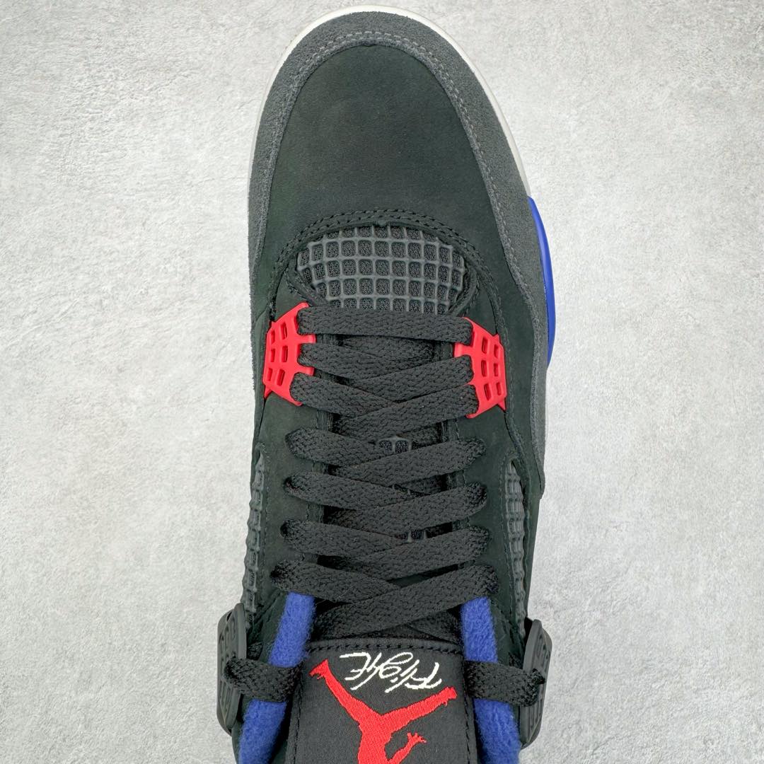 图片[4]-＃PK纯原 Air Jordan AJ4 Rare Air Laser 黑蓝红 FV5029-003 全套原纸板楦头开发 原厂特供皮料加持 确保原汁原味 完美呈现四代版型 一比一鞋头弧度高度鞋身弧度 数据细节工艺流程均保持原鞋一致 原厂TPU网格鞋带扣 正确内里网布 菱角分明不变形无多余毛边 柔软性质感一致于原鞋 原厂织唛标 原厂飞人电绣工艺 尾指中部跳三针 独家绑鞋带手法 印刷中底布 四线拉帮 米色美纹纸贴合固定 进口港宝加持 后跟自然饱满 全鞋荧光划线卡点 追求极致完美 每一双都是工艺品 多重QC质检 超越公司货的品控标准 实实在在的免检产品 尺码：40 40.5 41 42 42.5 43 44 44.5 45 46 47.5-选品中心