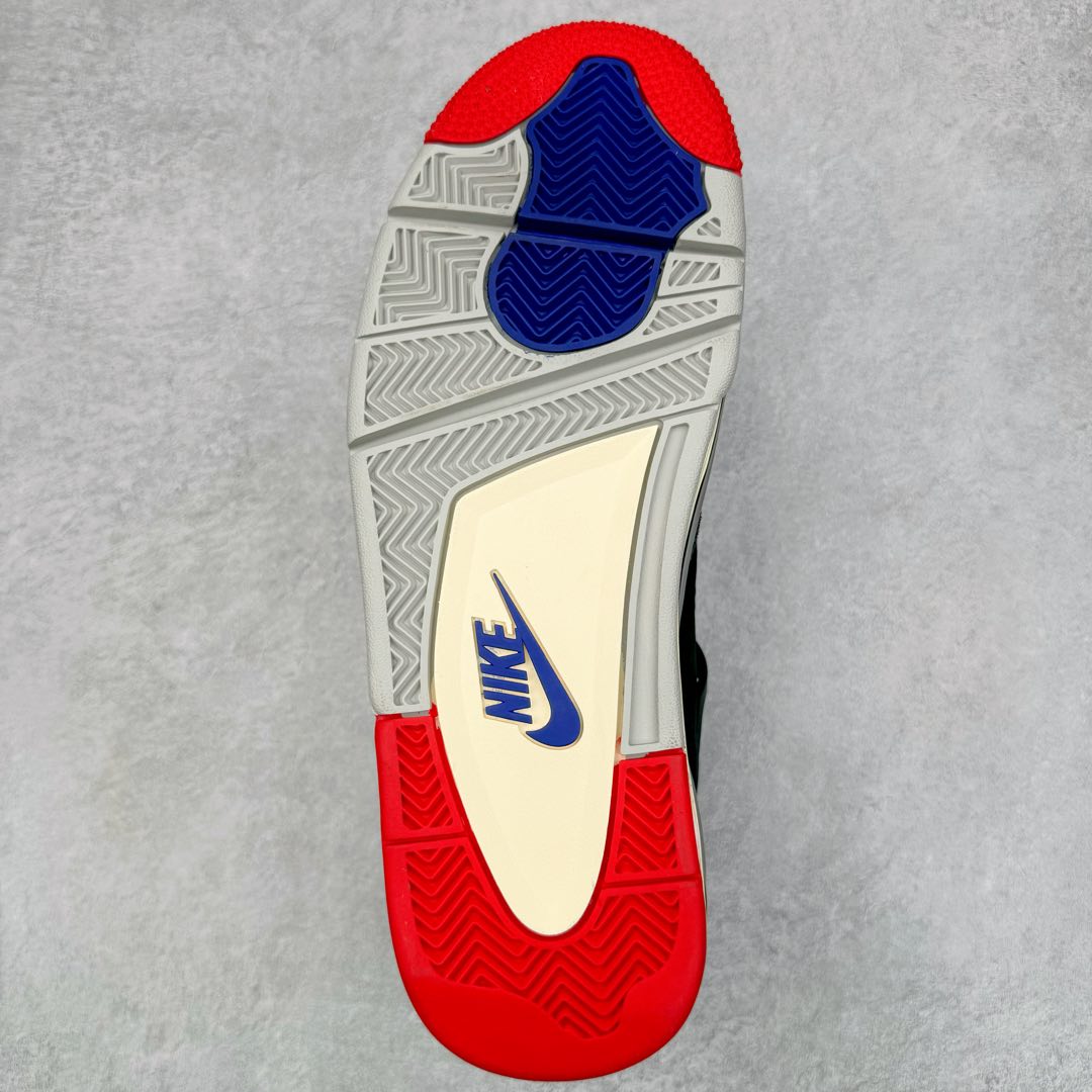 图片[9]-＃PK纯原 Air Jordan AJ4 Rare Air Laser 黑蓝红 FV5029-003 全套原纸板楦头开发 原厂特供皮料加持 确保原汁原味 完美呈现四代版型 一比一鞋头弧度高度鞋身弧度 数据细节工艺流程均保持原鞋一致 原厂TPU网格鞋带扣 正确内里网布 菱角分明不变形无多余毛边 柔软性质感一致于原鞋 原厂织唛标 原厂飞人电绣工艺 尾指中部跳三针 独家绑鞋带手法 印刷中底布 四线拉帮 米色美纹纸贴合固定 进口港宝加持 后跟自然饱满 全鞋荧光划线卡点 追求极致完美 每一双都是工艺品 多重QC质检 超越公司货的品控标准 实实在在的免检产品 尺码：40 40.5 41 42 42.5 43 44 44.5 45 46 47.5-选品中心