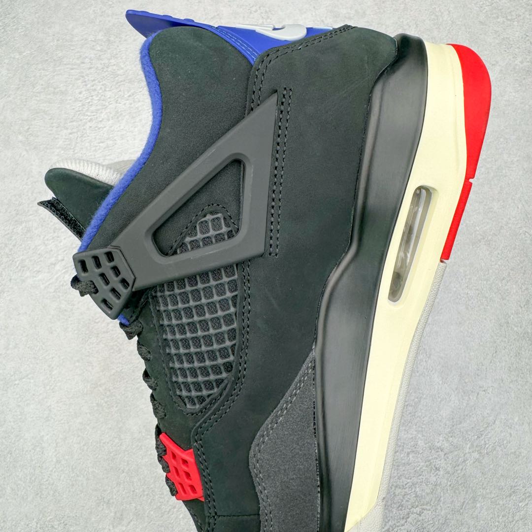 图片[7]-＃PK纯原 Air Jordan AJ4 Rare Air Laser 黑蓝红 FV5029-003 全套原纸板楦头开发 原厂特供皮料加持 确保原汁原味 完美呈现四代版型 一比一鞋头弧度高度鞋身弧度 数据细节工艺流程均保持原鞋一致 原厂TPU网格鞋带扣 正确内里网布 菱角分明不变形无多余毛边 柔软性质感一致于原鞋 原厂织唛标 原厂飞人电绣工艺 尾指中部跳三针 独家绑鞋带手法 印刷中底布 四线拉帮 米色美纹纸贴合固定 进口港宝加持 后跟自然饱满 全鞋荧光划线卡点 追求极致完美 每一双都是工艺品 多重QC质检 超越公司货的品控标准 实实在在的免检产品 尺码：40 40.5 41 42 42.5 43 44 44.5 45 46 47.5-选品中心