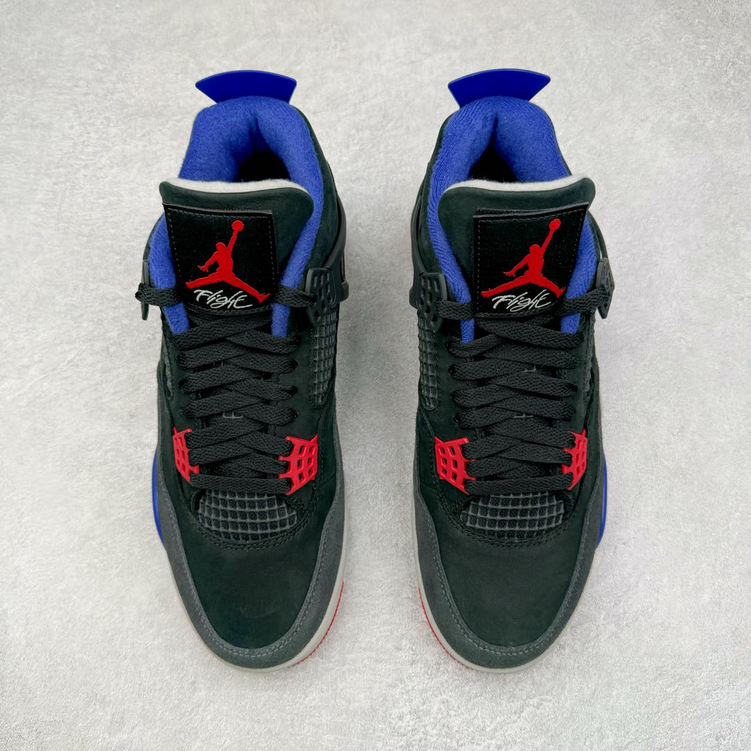图片[2]-＃PK纯原 Air Jordan AJ4 Rare Air Laser 黑蓝红 FV5029-003 全套原纸板楦头开发 原厂特供皮料加持 确保原汁原味 完美呈现四代版型 一比一鞋头弧度高度鞋身弧度 数据细节工艺流程均保持原鞋一致 原厂TPU网格鞋带扣 正确内里网布 菱角分明不变形无多余毛边 柔软性质感一致于原鞋 原厂织唛标 原厂飞人电绣工艺 尾指中部跳三针 独家绑鞋带手法 印刷中底布 四线拉帮 米色美纹纸贴合固定 进口港宝加持 后跟自然饱满 全鞋荧光划线卡点 追求极致完美 每一双都是工艺品 多重QC质检 超越公司货的品控标准 实实在在的免检产品 尺码：40 40.5 41 42 42.5 43 44 44.5 45 46 47.5-选品中心