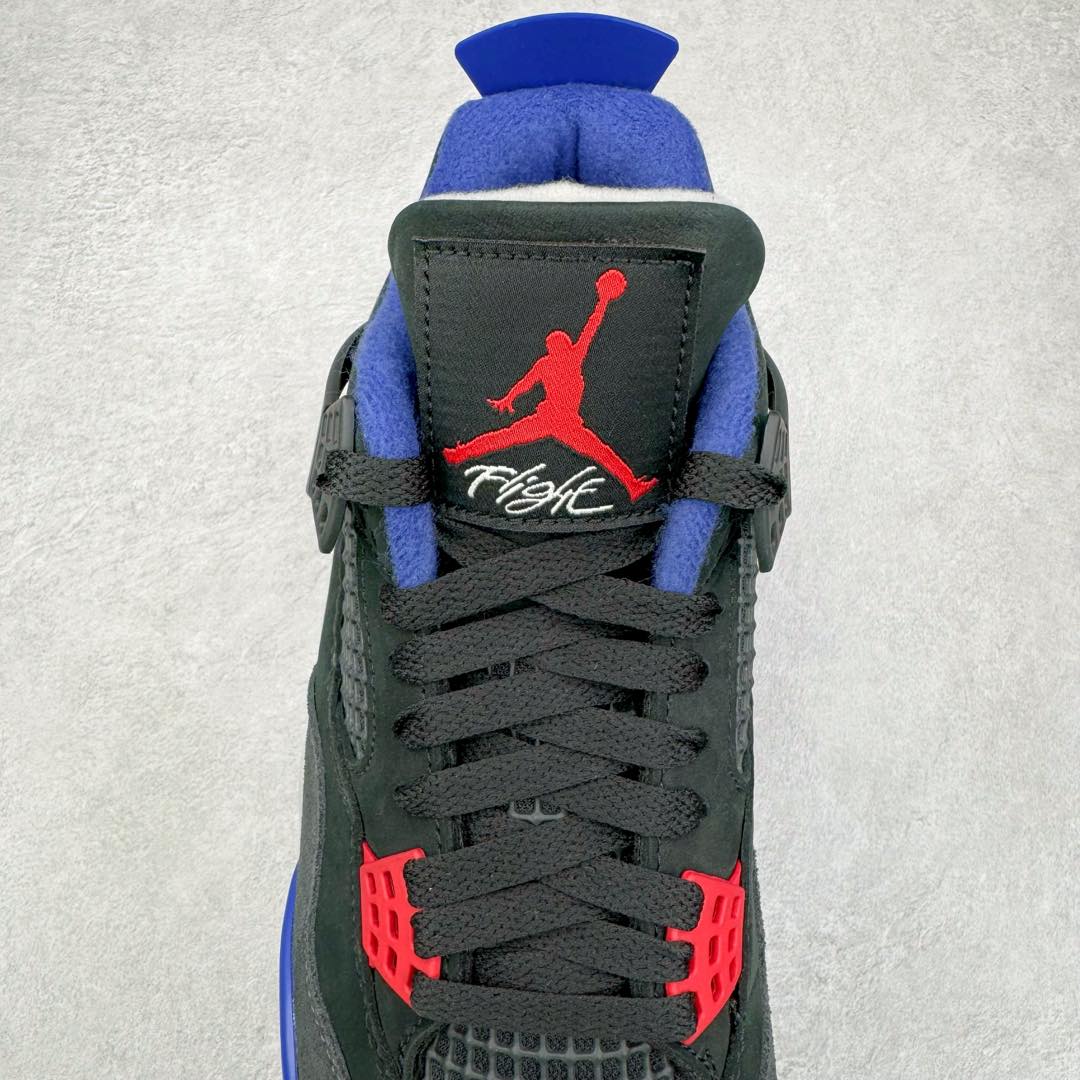 图片[5]-＃PK纯原 Air Jordan AJ4 Rare Air Laser 黑蓝红 FV5029-003 全套原纸板楦头开发 原厂特供皮料加持 确保原汁原味 完美呈现四代版型 一比一鞋头弧度高度鞋身弧度 数据细节工艺流程均保持原鞋一致 原厂TPU网格鞋带扣 正确内里网布 菱角分明不变形无多余毛边 柔软性质感一致于原鞋 原厂织唛标 原厂飞人电绣工艺 尾指中部跳三针 独家绑鞋带手法 印刷中底布 四线拉帮 米色美纹纸贴合固定 进口港宝加持 后跟自然饱满 全鞋荧光划线卡点 追求极致完美 每一双都是工艺品 多重QC质检 超越公司货的品控标准 实实在在的免检产品 尺码：40 40.5 41 42 42.5 43 44 44.5 45 46 47.5-选品中心