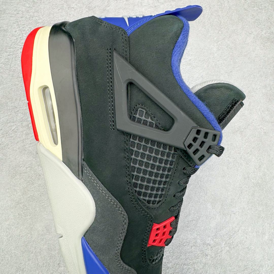 图片[6]-＃PK纯原 Air Jordan AJ4 Rare Air Laser 黑蓝红 FV5029-003 全套原纸板楦头开发 原厂特供皮料加持 确保原汁原味 完美呈现四代版型 一比一鞋头弧度高度鞋身弧度 数据细节工艺流程均保持原鞋一致 原厂TPU网格鞋带扣 正确内里网布 菱角分明不变形无多余毛边 柔软性质感一致于原鞋 原厂织唛标 原厂飞人电绣工艺 尾指中部跳三针 独家绑鞋带手法 印刷中底布 四线拉帮 米色美纹纸贴合固定 进口港宝加持 后跟自然饱满 全鞋荧光划线卡点 追求极致完美 每一双都是工艺品 多重QC质检 超越公司货的品控标准 实实在在的免检产品 尺码：40 40.5 41 42 42.5 43 44 44.5 45 46 47.5-选品中心