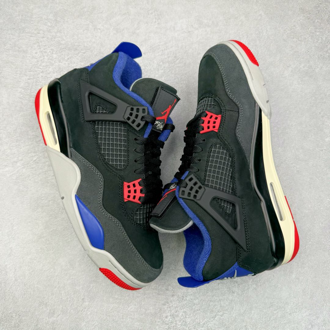 图片[3]-＃PK纯原 Air Jordan AJ4 Rare Air Laser 黑蓝红 FV5029-003 全套原纸板楦头开发 原厂特供皮料加持 确保原汁原味 完美呈现四代版型 一比一鞋头弧度高度鞋身弧度 数据细节工艺流程均保持原鞋一致 原厂TPU网格鞋带扣 正确内里网布 菱角分明不变形无多余毛边 柔软性质感一致于原鞋 原厂织唛标 原厂飞人电绣工艺 尾指中部跳三针 独家绑鞋带手法 印刷中底布 四线拉帮 米色美纹纸贴合固定 进口港宝加持 后跟自然饱满 全鞋荧光划线卡点 追求极致完美 每一双都是工艺品 多重QC质检 超越公司货的品控标准 实实在在的免检产品 尺码：40 40.5 41 42 42.5 43 44 44.5 45 46 47.5-选品中心