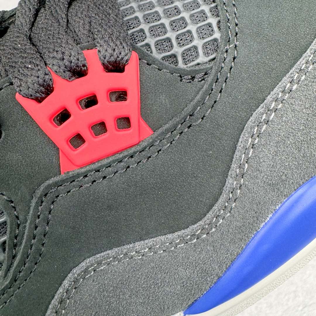 图片[16]-＃PK纯原 Air Jordan AJ4 Rare Air Laser 黑蓝红 FV5029-003 全套原纸板楦头开发 原厂特供皮料加持 确保原汁原味 完美呈现四代版型 一比一鞋头弧度高度鞋身弧度 数据细节工艺流程均保持原鞋一致 原厂TPU网格鞋带扣 正确内里网布 菱角分明不变形无多余毛边 柔软性质感一致于原鞋 原厂织唛标 原厂飞人电绣工艺 尾指中部跳三针 独家绑鞋带手法 印刷中底布 四线拉帮 米色美纹纸贴合固定 进口港宝加持 后跟自然饱满 全鞋荧光划线卡点 追求极致完美 每一双都是工艺品 多重QC质检 超越公司货的品控标准 实实在在的免检产品 尺码：40 40.5 41 42 42.5 43 44 44.5 45 46 47.5-选品中心