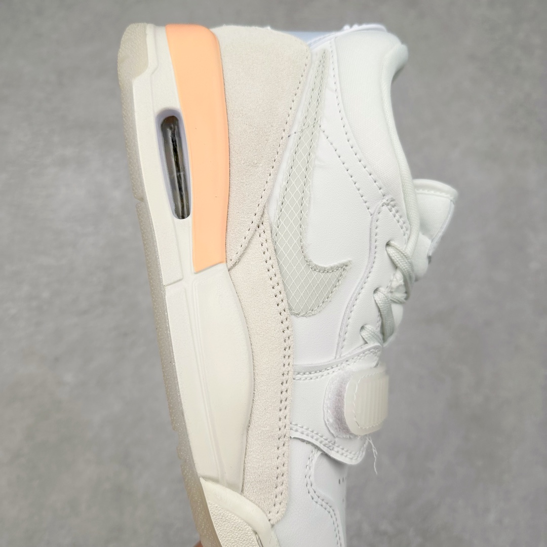 图片[6]-Air Jordan Legacy AJ312 低帮 HF3182-100 鞋身采用了皮革材质打造 横跨鞋面的魔术贴十分吸睛 侧面的Swoosh Logo的一部分被鞋面遮挡了一部分 颇具玩味 魔术贴上标有NK标识 而鞋舌上是Jordan的经典飞翼Logo 后跟和鞋底均采用了Air Jordan 3 的设计 后跟上同样也使用了经典的爆裂纹图案 尺码：36 36.5 37.5 38 38.5 39 40 40.5 41 42 42.5 43 44 44.5 45 46 47.5-选品中心