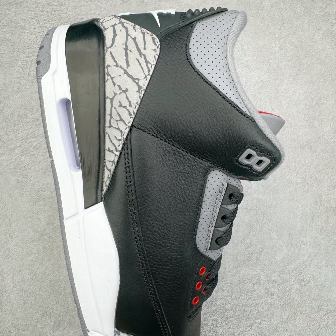 图片[6]-＃Lw纯原 Air Jordan AJ3 Retro 复刻黑水泥 DN3707-010 圈内最强三代系列 匠心打造 开发时长超过半年 目前可过各类鉴定或无法鉴定 裸鞋随便操作 全套原纸板楦头开发 原厂大底磨具加持立体防滑纹理 原装可视Air Sole气垫 原汁原味最完美的三代版型 唯一正确鞋头趴度弧度高度鞋身腰线 原厂TPU彩虹扎染后跟饰片 正确内里反口里网布 皮料菱角分明不变形无多余毛边 广东原厂zp同批次手工大底描漆拉丝 市场唯一原厂鞋扣模具 原厂织唛标 原厂飞人电绣工艺 尾指中部跳三针 独家绑鞋带手法 印刷中底布 四线拉帮 米色美纹纸贴合固定 进口港宝加持 后跟自然饱满 全鞋荧光划线卡点 追求极致完美 每一双都是工艺品 多重QC质检 超越公司货的品控标准 实实在在的免检产品 尺码：36 36.5 37.5 38 38.5 39 40 40.5 41 42 42.5 43 44 44.5 45 45.5 46 47.5 48.5-选品中心