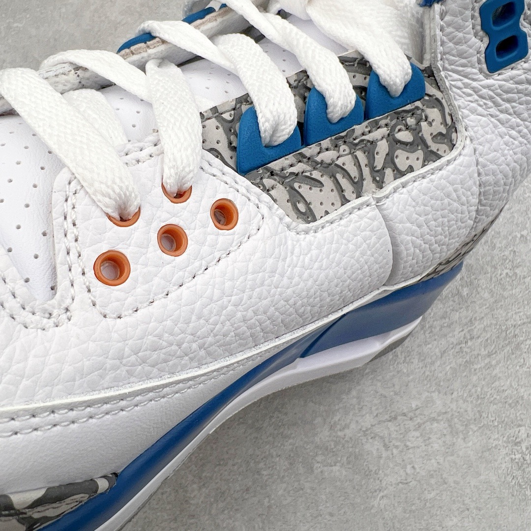图片[11]-＃KZ神版 Air Jordan AJ3 Retro 奇才白蓝 CT8532-148 独家外贸特供尺码含45.5 48.5 国内外口碑最好最推荐的产品 市场中端王者 亲自操刀耗时半年巨作 全套原纸板楦头开发 原厂大底磨具加持立体防滑纹理 原装可视Air Sole气垫 原汁原味最完美的三代版型 唯一正确鞋头趴度弧度高度鞋身腰线 此版本只针对中端市场 皮料材质有所更替 其他数据细节工艺流程均保持一致 绝不口嗨 细节品控鞋型随意秒杀市面3XX 4XX 原厂TPU后跟饰片 正确内里反口里网布 皮料菱角分明不变形无多余毛边 正确手工大底描漆拉丝 市场唯一原厂鞋扣模具 原厂织唛标 原厂飞人电绣工艺 尾指中部跳三针 独家绑鞋带手法 印刷中底布 四线拉帮 米色美纹纸贴合固定 进口港宝加持 后跟自然饱满 全鞋荧光划线卡点 追求极致完美 每一双都是工艺品 多重QC质检 超越公司货的品控标准 实实在在的免检产品 尺码：40 40.5 41 42 42.5 43 44 44.5 45 45.5 46 47.5 48.5-选品中心