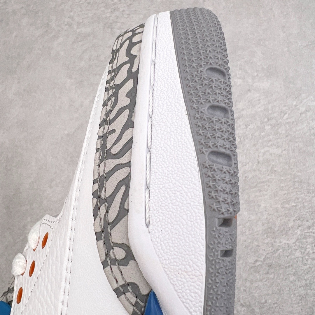 图片[17]-＃KZ神版 Air Jordan AJ3 Retro 奇才白蓝 CT8532-148 独家外贸特供尺码含45.5 48.5 国内外口碑最好最推荐的产品 市场中端王者 亲自操刀耗时半年巨作 全套原纸板楦头开发 原厂大底磨具加持立体防滑纹理 原装可视Air Sole气垫 原汁原味最完美的三代版型 唯一正确鞋头趴度弧度高度鞋身腰线 此版本只针对中端市场 皮料材质有所更替 其他数据细节工艺流程均保持一致 绝不口嗨 细节品控鞋型随意秒杀市面3XX 4XX 原厂TPU后跟饰片 正确内里反口里网布 皮料菱角分明不变形无多余毛边 正确手工大底描漆拉丝 市场唯一原厂鞋扣模具 原厂织唛标 原厂飞人电绣工艺 尾指中部跳三针 独家绑鞋带手法 印刷中底布 四线拉帮 米色美纹纸贴合固定 进口港宝加持 后跟自然饱满 全鞋荧光划线卡点 追求极致完美 每一双都是工艺品 多重QC质检 超越公司货的品控标准 实实在在的免检产品 尺码：40 40.5 41 42 42.5 43 44 44.5 45 45.5 46 47.5 48.5-选品中心