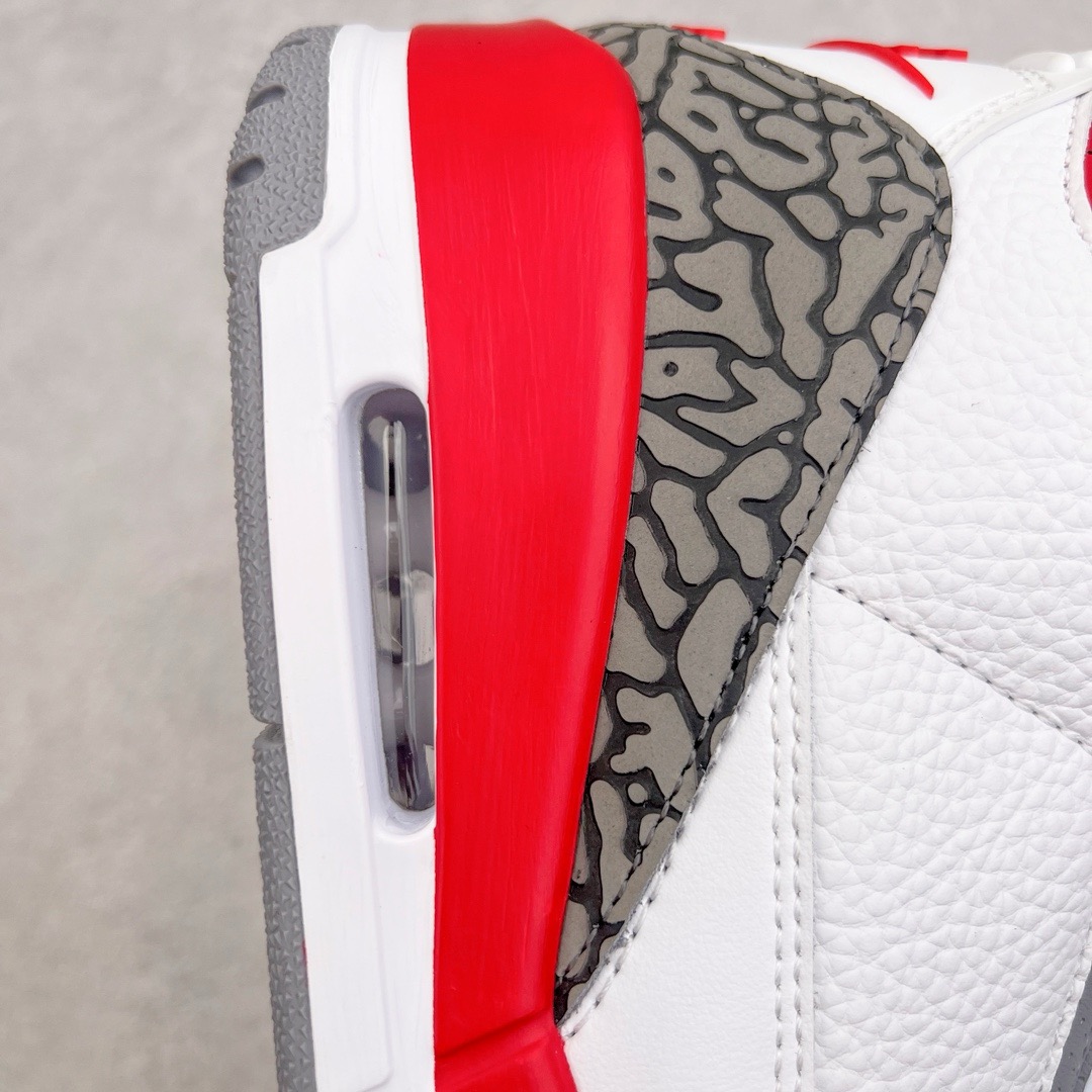 图片[12]-＃KZ神版 Air Jordan AJ3 Retro 白红 DN3707-160 独家外贸特供尺码含45.5 48.5 国内外口碑最好最推荐的产品 市场中端王者 亲自操刀耗时半年巨作 全套原纸板楦头开发 原厂大底磨具加持立体防滑纹理 原装可视Air Sole气垫 原汁原味最完美的三代版型 唯一正确鞋头趴度弧度高度鞋身腰线 此版本只针对中端市场 皮料材质有所更替 其他数据细节工艺流程均保持一致 绝不口嗨 细节品控鞋型随意秒杀市面3XX 4XX 原厂TPU后跟饰片 正确内里反口里网布 皮料菱角分明不变形无多余毛边 正确手工大底描漆拉丝 市场唯一原厂鞋扣模具 原厂织唛标 原厂飞人电绣工艺 尾指中部跳三针 独家绑鞋带手法 印刷中底布 四线拉帮 米色美纹纸贴合固定 进口港宝加持 后跟自然饱满 全鞋荧光划线卡点 追求极致完美 每一双都是工艺品 多重QC质检 超越公司货的品控标准 实实在在的免检产品 尺码：40 40.5 41 42 42.5 43 44 44.5 45 45.5 46 47.5 48.5-选品中心