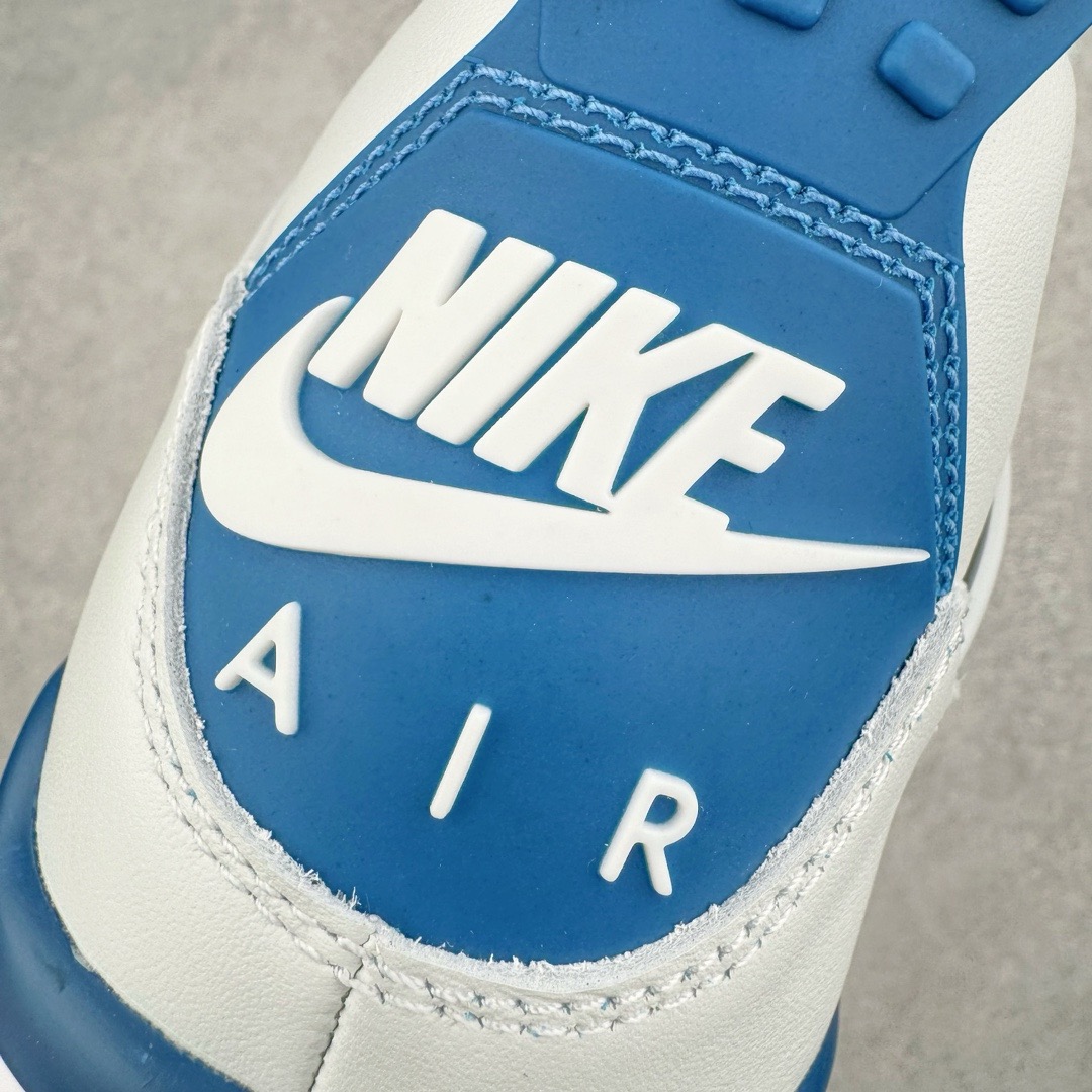 图片[15]-＃GX Air Jordan AJ4 Retro \\\”Military Blue\\\” 白蓝2024 FV5029-141 圈内最强四代 独家外贸特供尺码含 45.5 49.5 50.5 耗时半年巨作 全套原纸板楦头开发 原厂特供皮料加持 确保原汁原味 完美呈现四代版型 一比一鞋头弧度高度鞋身弧度 数据细节工艺流程均保持原鞋一致 原厂TPU网格鞋带扣 正确内里网布 菱角分明不变形无多余毛边 柔软性质感一致于原鞋 市场唯一原厂鞋扣模具 背面可见隐藏注塑口 原厂织唛标 原厂飞人电绣工艺 尾指中部跳三针 独家绑鞋带手法 印刷中底布 四线拉帮 米色美纹纸贴合固定 进口港宝加持 后跟自然饱满 全鞋荧光划线卡点 追求极致完美 每一双都是工艺品 多重QC质检 超越公司货的品控标准 实实在在的免检产品 尺码：40 40.5 41 42 42.5 43 44 44.5 45 45.5 46 47.5 48.5 49.5 50.5-选品中心