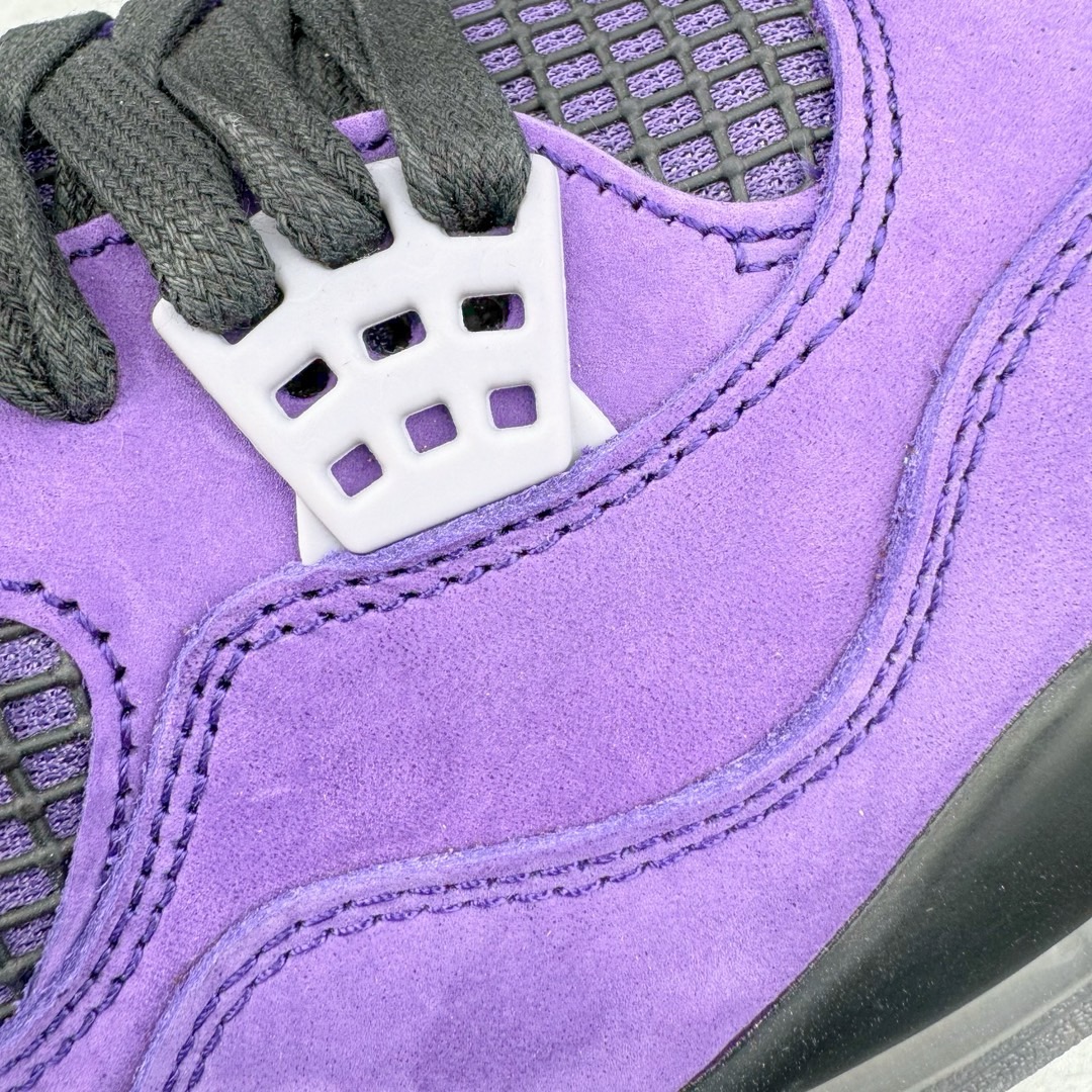 图片[11]-＃GX Travis Scott x Air Jordan AJ4 TS联名亲友限定黑紫 AJ4-766296 圈内最强四代 独家外贸特供尺码含 45.5 49.5 50.5 耗时半年巨作 全套原纸板楦头开发 原厂特供皮料加持 确保原汁原味 完美呈现四代版型 一比一鞋头弧度高度鞋身弧度 数据细节工艺流程均保持原鞋一致 原厂TPU网格鞋带扣 正确内里网布 菱角分明不变形无多余毛边 柔软性质感一致于原鞋 市场唯一原厂鞋扣模具 背面可见隐藏注塑口 原厂织唛标 原厂飞人电绣工艺 尾指中部跳三针 独家绑鞋带手法 印刷中底布 四线拉帮 米色美纹纸贴合固定 进口港宝加持 后跟自然饱满 全鞋荧光划线卡点 追求极致完美 每一双都是工艺品 多重QC质检 超越公司货的品控标准 实实在在的免检产品 尺码：40 40.5 41 42 42.5 43 44 44.5 45 45.5 46 47.5 48.5 49.5 50.5-选品中心
