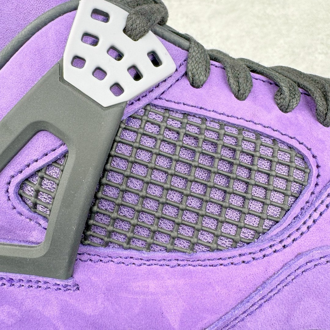 图片[10]-＃GX Travis Scott x Air Jordan AJ4 TS联名亲友限定黑紫 AJ4-766296 圈内最强四代 独家外贸特供尺码含 45.5 49.5 50.5 耗时半年巨作 全套原纸板楦头开发 原厂特供皮料加持 确保原汁原味 完美呈现四代版型 一比一鞋头弧度高度鞋身弧度 数据细节工艺流程均保持原鞋一致 原厂TPU网格鞋带扣 正确内里网布 菱角分明不变形无多余毛边 柔软性质感一致于原鞋 市场唯一原厂鞋扣模具 背面可见隐藏注塑口 原厂织唛标 原厂飞人电绣工艺 尾指中部跳三针 独家绑鞋带手法 印刷中底布 四线拉帮 米色美纹纸贴合固定 进口港宝加持 后跟自然饱满 全鞋荧光划线卡点 追求极致完美 每一双都是工艺品 多重QC质检 超越公司货的品控标准 实实在在的免检产品 尺码：40 40.5 41 42 42.5 43 44 44.5 45 45.5 46 47.5 48.5 49.5 50.5-选品中心