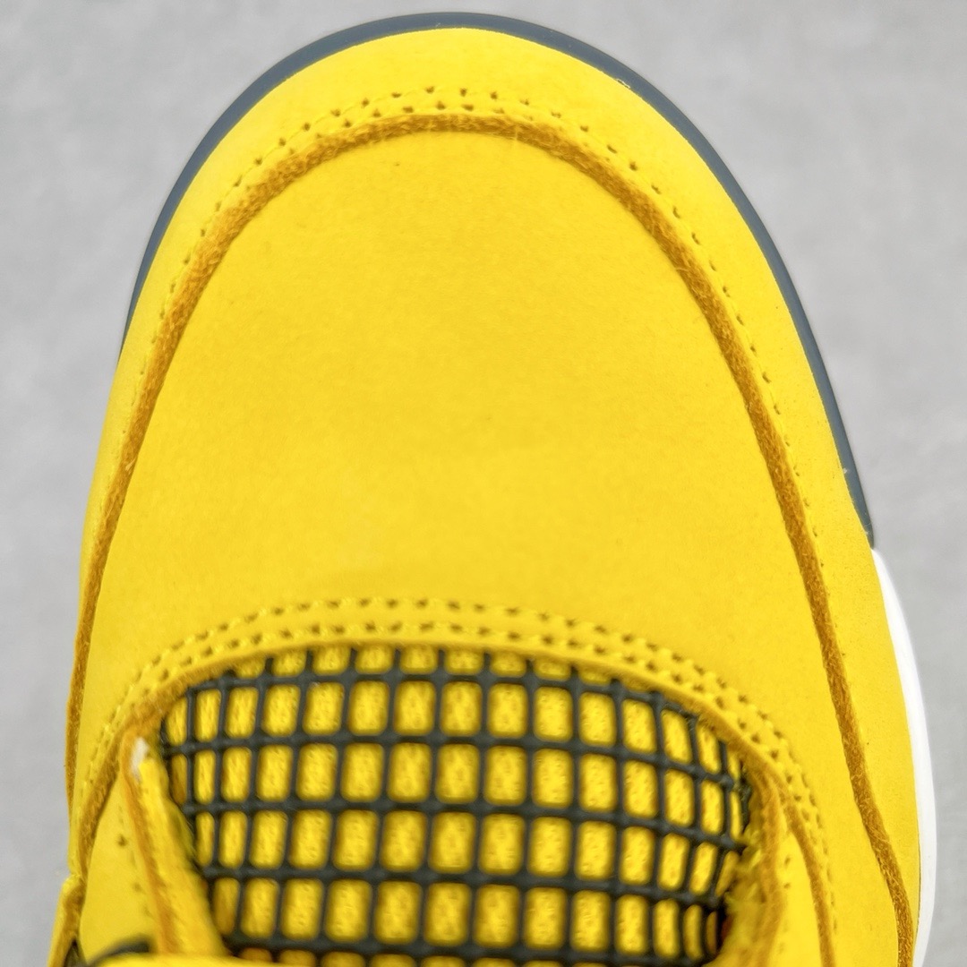 图片[10]-＃GX Air Jordan AJ4 Retro 黑黄电母 货号：CT8527-700 圈内最强四代 独家外贸特供尺码含 45.5 49.5 50.5 耗时半年巨作 全套原纸板楦头开发 原厂特供皮料加持 确保原汁原味 完美呈现四代版型 一比一鞋头弧度高度鞋身弧度 数据细节工艺流程均保持原鞋一致 原厂TPU网格鞋带扣 正确内里网布 菱角分明不变形无多余毛边 柔软性质感一致于原鞋 市场唯一原厂鞋扣模具 背面可见隐藏注塑口 原厂织唛标 原厂飞人电绣工艺 尾指中部跳三针 独家绑鞋带手法 印刷中底布 四线拉帮 米色美纹纸贴合固定 进口港宝加持 后跟自然饱满 全鞋荧光划线卡点 追求极致完美 每一双都是工艺品 多重QC质检 超越公司货的品控标准 实实在在的免检产品 尺码：40 40.5 41 42 42.5 43 44 44.5 45 45.5 46 47.5 48.5 49.5 50.5-选品中心