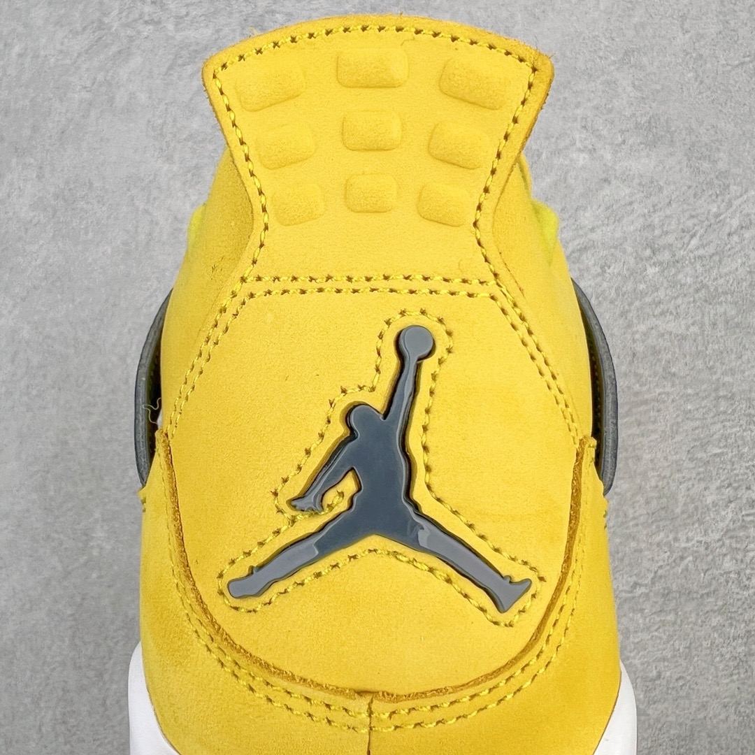 图片[12]-＃GX Air Jordan AJ4 Retro 黑黄电母 货号：CT8527-700 圈内最强四代 独家外贸特供尺码含 45.5 49.5 50.5 耗时半年巨作 全套原纸板楦头开发 原厂特供皮料加持 确保原汁原味 完美呈现四代版型 一比一鞋头弧度高度鞋身弧度 数据细节工艺流程均保持原鞋一致 原厂TPU网格鞋带扣 正确内里网布 菱角分明不变形无多余毛边 柔软性质感一致于原鞋 市场唯一原厂鞋扣模具 背面可见隐藏注塑口 原厂织唛标 原厂飞人电绣工艺 尾指中部跳三针 独家绑鞋带手法 印刷中底布 四线拉帮 米色美纹纸贴合固定 进口港宝加持 后跟自然饱满 全鞋荧光划线卡点 追求极致完美 每一双都是工艺品 多重QC质检 超越公司货的品控标准 实实在在的免检产品 尺码：40 40.5 41 42 42.5 43 44 44.5 45 45.5 46 47.5 48.5 49.5 50.5-选品中心