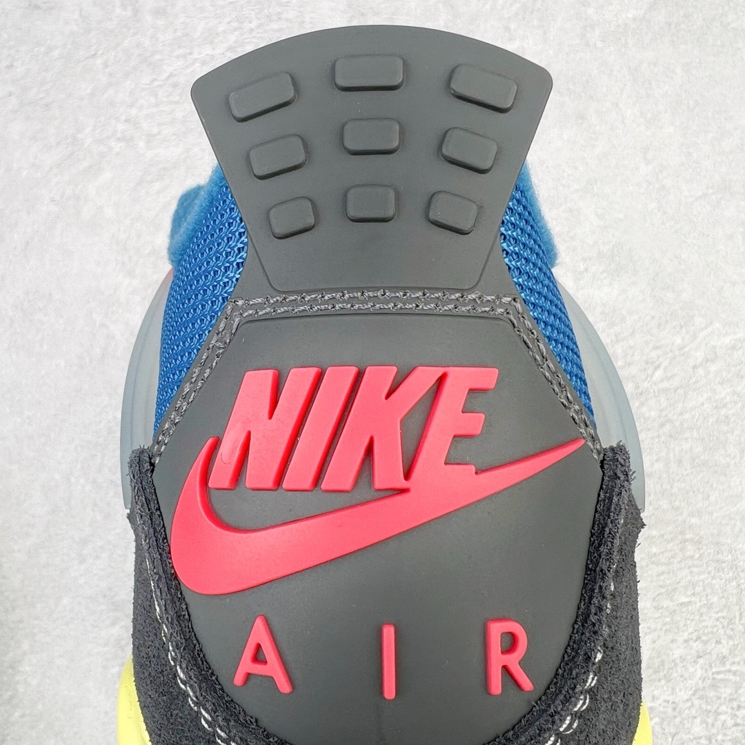 图片[13]-＃GX Union LA x Air Jordan AJ4 Retro \\\”Off Noir\\\” UN联名黑蓝 DC9533-001 圈内最强四代 独家外贸特供尺码含 45.5 49.5 50.5 耗时半年巨作 全套原纸板楦头开发 原厂特供皮料加持 确保原汁原味 完美呈现四代版型 一比一鞋头弧度高度鞋身弧度 数据细节工艺流程均保持原鞋一致 原厂TPU网格鞋带扣 正确内里网布 菱角分明不变形无多余毛边 柔软性质感一致于原鞋 市场唯一原厂鞋扣模具 背面可见隐藏注塑口 原厂织唛标 原厂飞人电绣工艺 尾指中部跳三针 独家绑鞋带手法 印刷中底布 四线拉帮 米色美纹纸贴合固定 进口港宝加持 后跟自然饱满 全鞋荧光划线卡点 追求极致完美 每一双都是工艺品 多重QC质检 超越公司货的品控标准 实实在在的免检产品 尺码：40 40.5 41 42 42.5 43 44 44.5 45 45.5 46 47.5 48.5 49.5 50.5-选品中心