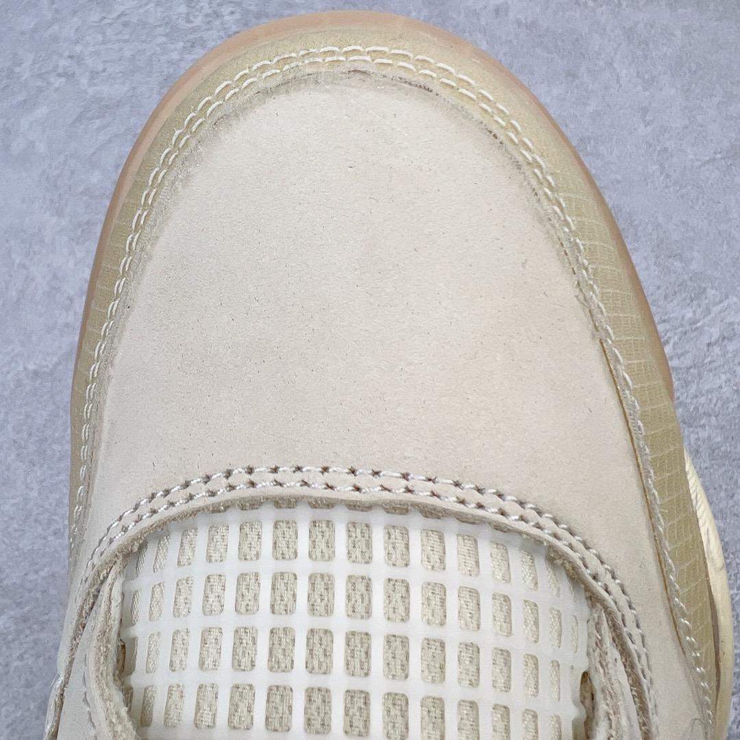 图片[11]-＃GX Off-White™ x Air Jordan AJ4 Retro\\\”Cream/Sail\\\” OW联名白帆 CV9388-100 圈内最强四代 独家外贸特供尺码含 45.5 49.5 50.5 耗时半年巨作 全套原纸板楦头开发 原厂特供皮料加持 确保原汁原味 完美呈现四代版型 一比一鞋头弧度高度鞋身弧度 数据细节工艺流程均保持原鞋一致 原厂TPU网格鞋带扣 正确内里网布 菱角分明不变形无多余毛边 柔软性质感一致于原鞋 市场唯一原厂鞋扣模具 背面可见隐藏注塑口 原厂织唛标 原厂飞人电绣工艺 尾指中部跳三针 独家绑鞋带手法 印刷中底布 四线拉帮 米色美纹纸贴合固定 进口港宝加持 后跟自然饱满 全鞋荧光划线卡点 追求极致完美 每一双都是工艺品 多重QC质检 超越公司货的品控标准 实实在在的免检产品 尺码：40 40.5 41 42 42.5 43 44 44.5 45 45.5 46 47.5 48.5 49.5 50.5-选品中心