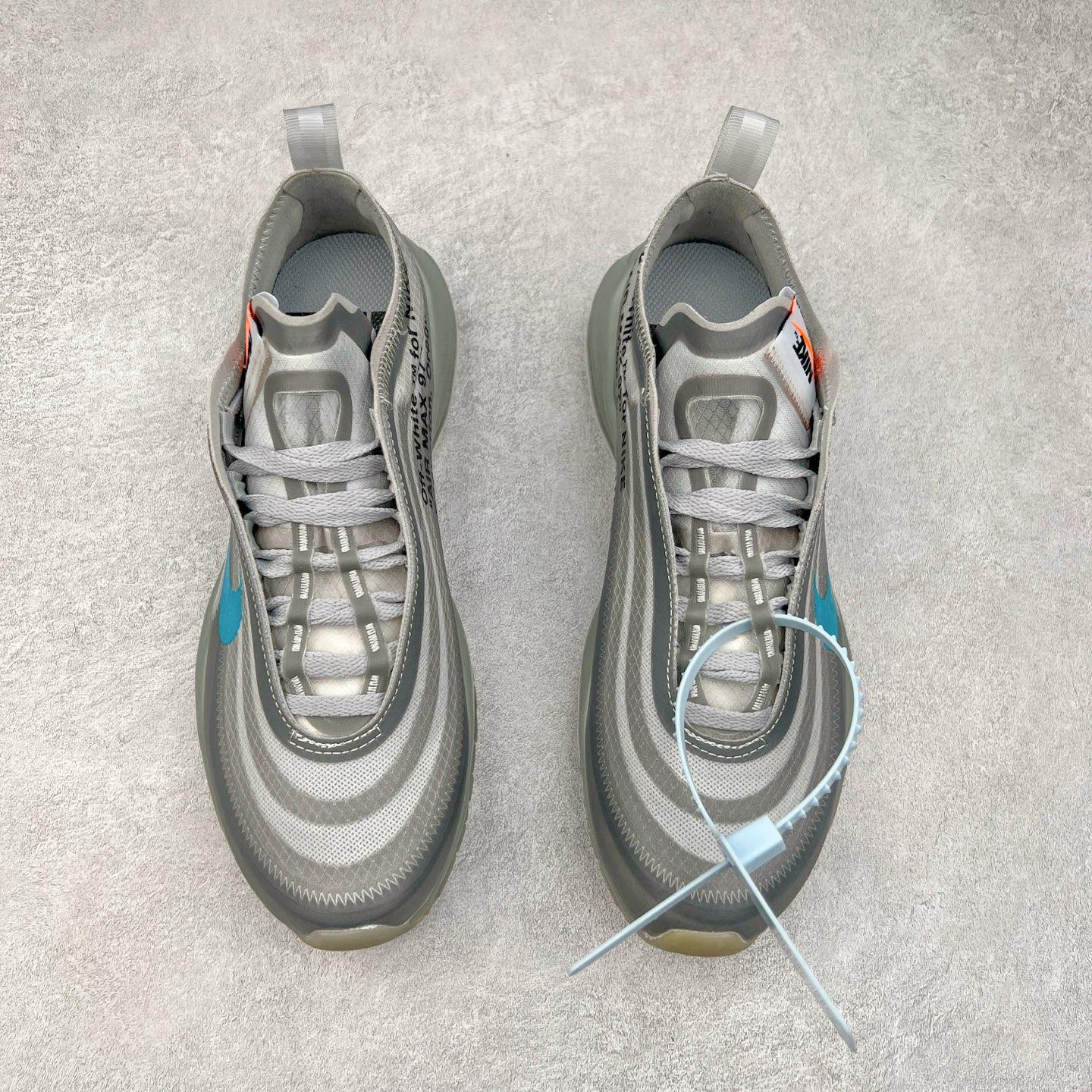 图片[2]-OFF-WHITE x NK Air Max 97 The Ten OW联名款舒适低帮气垫休闲跑步鞋 AJ4585-101 正确半透明网纱材质 热熔高频处理鞋面 透明气窗气垫装置 回弹PU模真气垫大底 全套包装配件 实拍调校N版已经零色差零失真 百分百还原实物色彩所见即所得 不存在货不对板色差等低级问题 选购参考实物拍摄 不混卖不参货 只用心做好货严格选品 承诺混一赔十 尺码：36 36.5 37.5 38 38.5 39 40 40.5 41 42 42.5 43 44 44.5 45-选品中心
