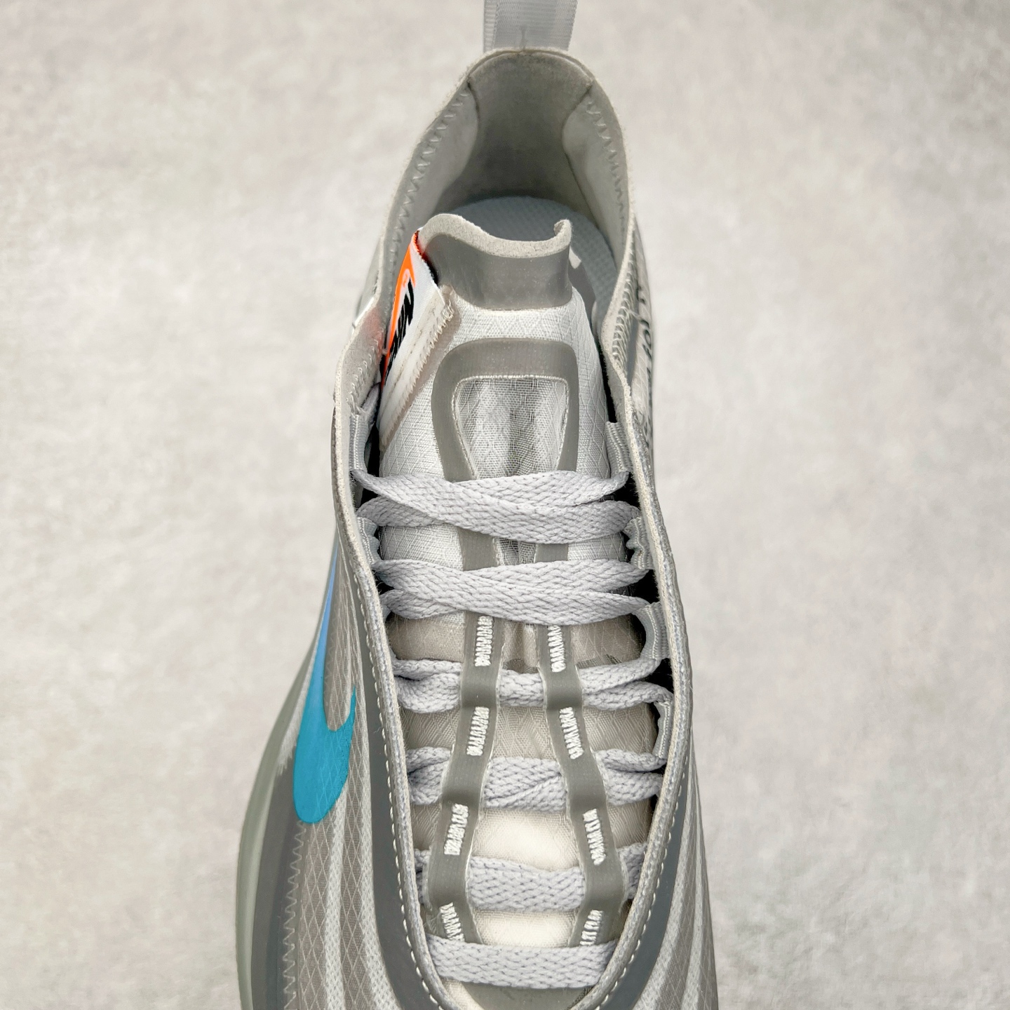 图片[5]-OFF-WHITE x NK Air Max 97 The Ten OW联名款舒适低帮气垫休闲跑步鞋 AJ4585-101 正确半透明网纱材质 热熔高频处理鞋面 透明气窗气垫装置 回弹PU模真气垫大底 全套包装配件 实拍调校N版已经零色差零失真 百分百还原实物色彩所见即所得 不存在货不对板色差等低级问题 选购参考实物拍摄 不混卖不参货 只用心做好货严格选品 承诺混一赔十 尺码：36 36.5 37.5 38 38.5 39 40 40.5 41 42 42.5 43 44 44.5 45-选品中心