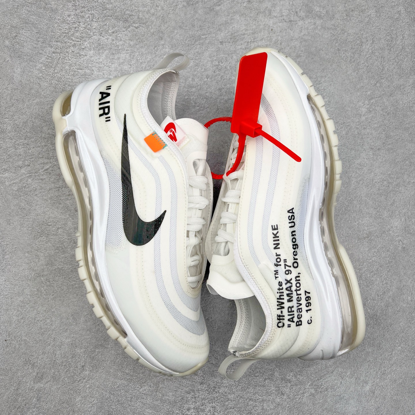 图片[3]-OFF-WHITE x NK Air Max 97 The Ten OW联名款舒适低帮气垫休闲跑步鞋 AJ4585-100 正确半透明网纱材质 热熔高频处理鞋面 透明气窗气垫装置 回弹PU模真气垫大底 全套包装配件 实拍调校N版已经零色差零失真 百分百还原实物色彩所见即所得 不存在货不对板色差等低级问题 选购参考实物拍摄 不混卖不参货 只用心做好货严格选品 承诺混一赔十 尺码：36 36.5 37.5 38 38.5 39 40 40.5 41 42 42.5 43 44 44.5 45-选品中心