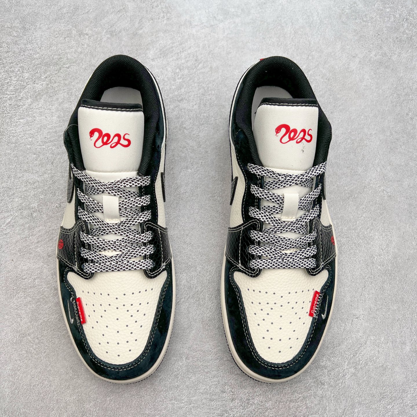 图片[2]-Air Jordan AJ1 Low 低帮定制 SJ9950-056 原厂内置气垫魔块 A模大底 头层小牛皮 鞋舌AJ原厂专用牛津布+AJ专用反口珍珠布+原厂无杂质高弹内里海棉+特殊封边弹力鞋带 尺码：36 36.5 37.5 38 38.5 39 40 40.5 41 42 42.5 43 44 44.5 45-选品中心