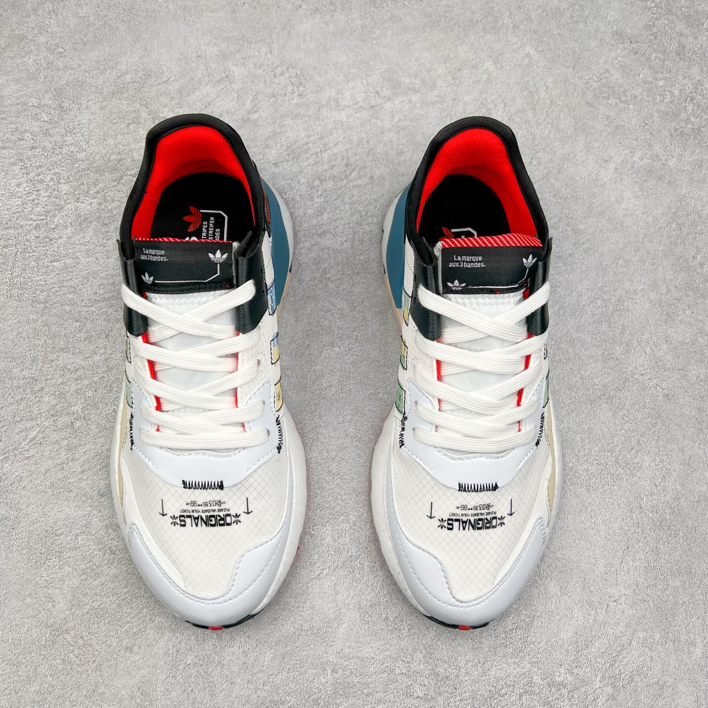 图片[2]-AD originals Nite Jogger Pride 夜行者减震耐磨低帮反光复古休闲百搭运动跑鞋 原厂材料 原厂大底 原装工艺 原鞋一致 记忆海绵 鞋眼使用原鞋一致电绣加针车工艺 后跟全部一致采用原鞋工艺 四针六线进口机 区别市面三针五线 头层皮打造 原厂流水标 3D喷漆 瞄漆 私家独模 网布搭配麂皮拼接打造鞋面 极具复古风格鞋头及鞋跟点缀3M反光设计 极为亮眼中底采用全掌Boost科技 厚度相当可观 脚感极佳 尺码：36 36⅔ 37⅓ 38 38⅔ 39⅓ 40 40⅔ 41⅓ 42 42⅔ 43⅓ 44 44⅔ 45-选品中心