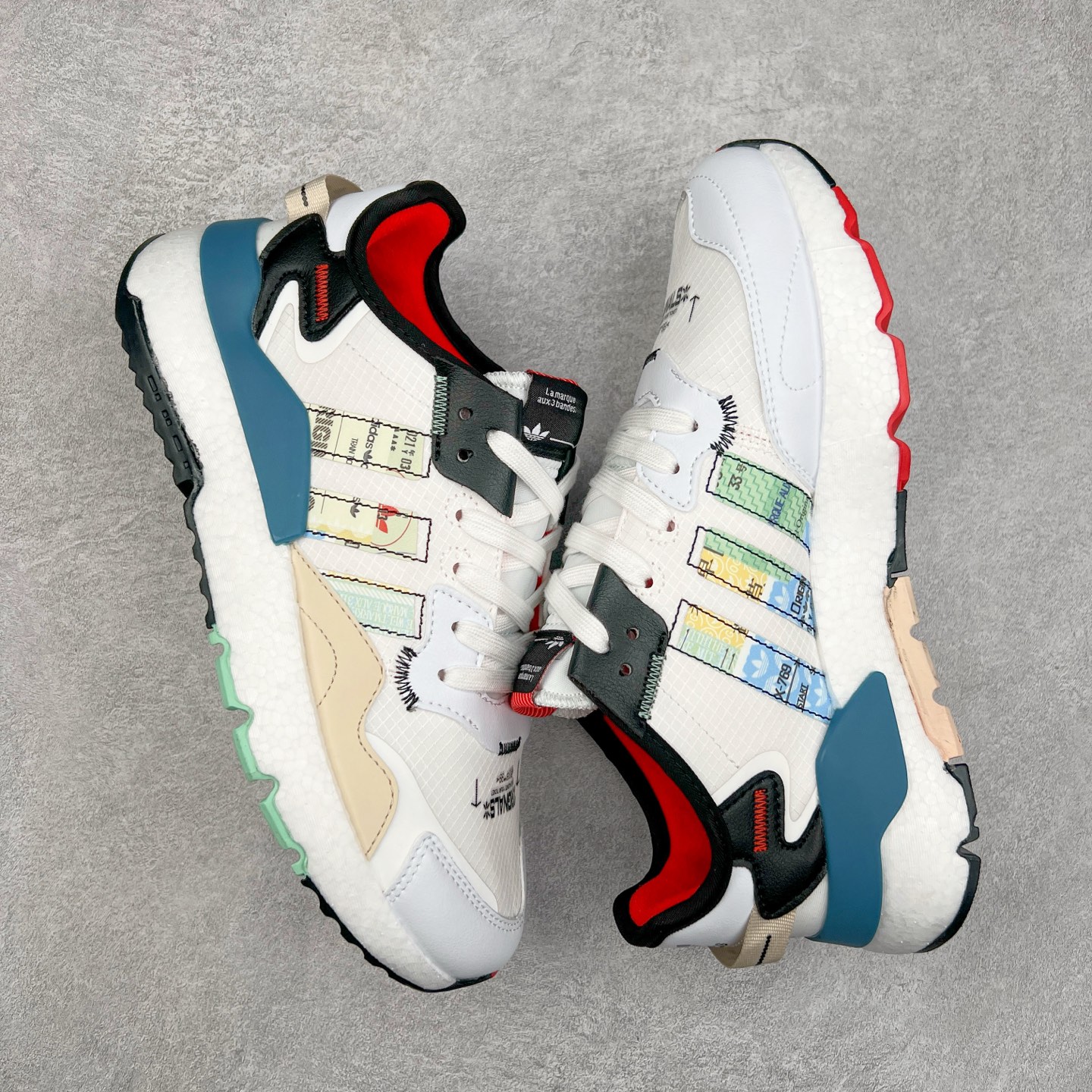 图片[3]-AD originals Nite Jogger Pride 夜行者减震耐磨低帮反光复古休闲百搭运动跑鞋 原厂材料 原厂大底 原装工艺 原鞋一致 记忆海绵 鞋眼使用原鞋一致电绣加针车工艺 后跟全部一致采用原鞋工艺 四针六线进口机 区别市面三针五线 头层皮打造 原厂流水标 3D喷漆 瞄漆 私家独模 网布搭配麂皮拼接打造鞋面 极具复古风格鞋头及鞋跟点缀3M反光设计 极为亮眼中底采用全掌Boost科技 厚度相当可观 脚感极佳 尺码：36 36⅔ 37⅓ 38 38⅔ 39⅓ 40 40⅔ 41⅓ 42 42⅔ 43⅓ 44 44⅔ 45-选品中心