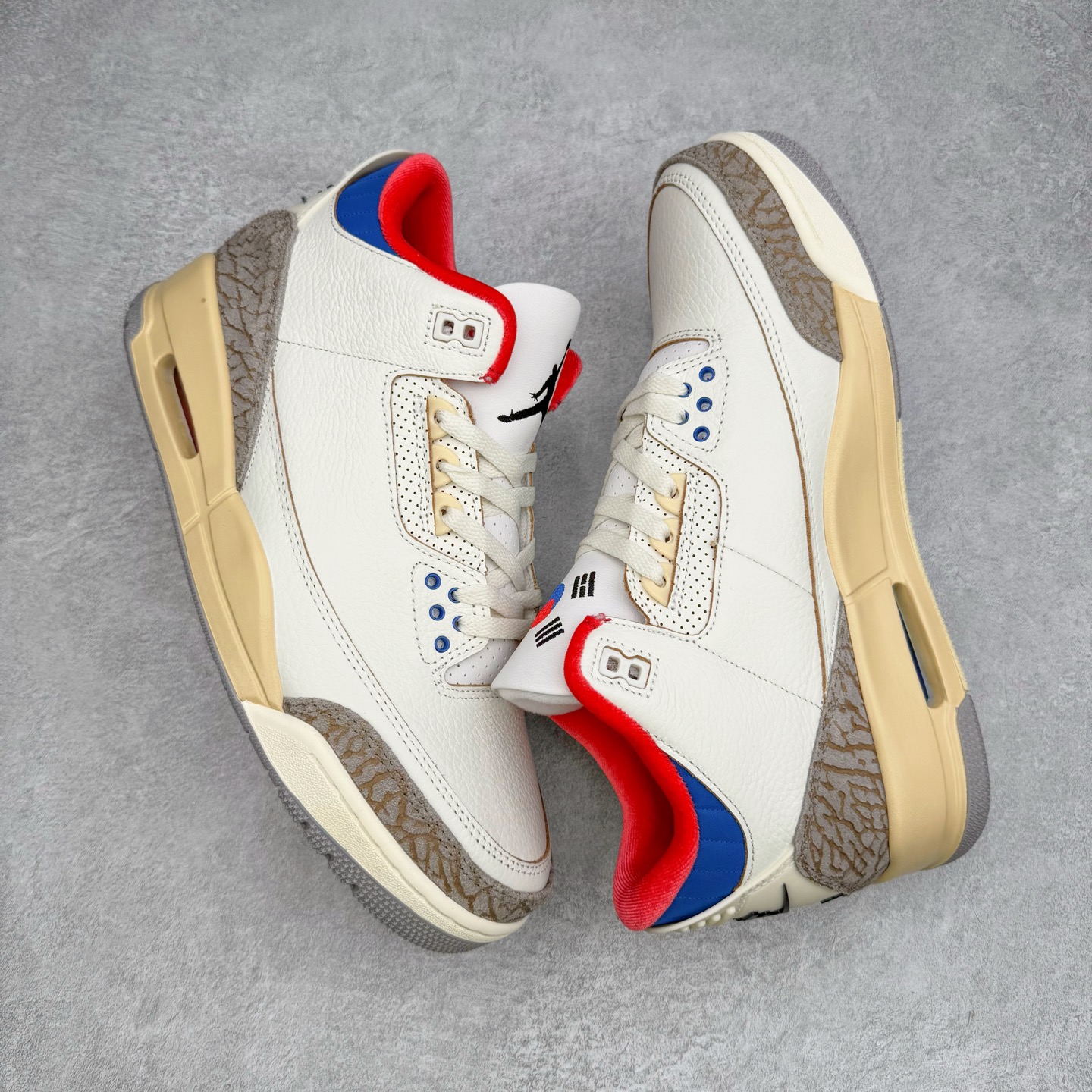 图片[3]-＃F版 Air Jordan AJ3 Retro 韩国限定 米白蓝红 IB1482-100 原楦原纸板开发 确保原汁原味 原厂皮料质感色泽绝无偏差 完美中底拉帮 原厂中底钢印 原档案大底 如假白送 大底纹路 气垫通透度PU的回弹性均百分百还原 原厂电绣鞋舌飞人刺绣针数立体讲究精细欢迎对比正品原鞋 尺码：36 36.5 37.5 38 38.5 39 40 40.5 41 42 42.5 43 44 44.5 45 46 47.5-选品中心
