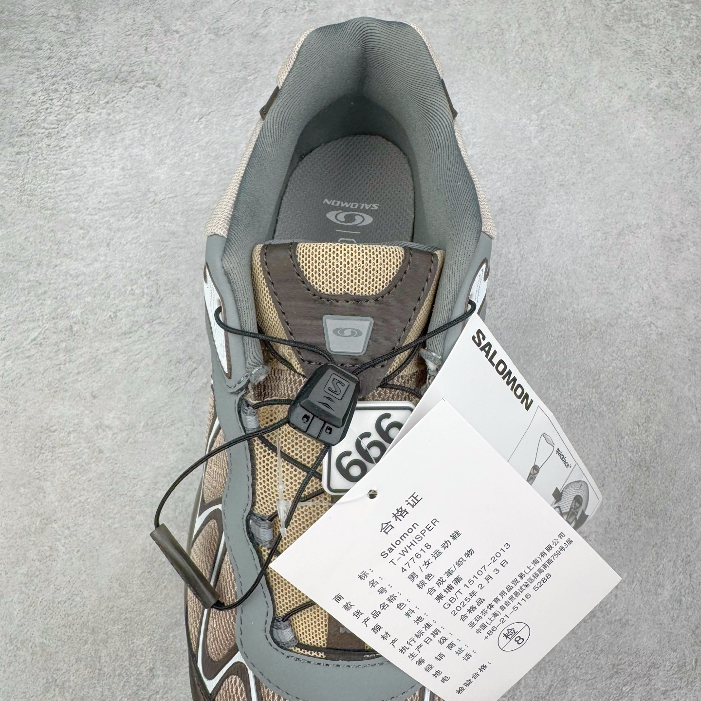 图片[5]-＃HP SALOMON XT-WHISPER 萨洛蒙圆头防滑耐磨低帮休闲越野训练城市通勤跑步鞋 男女同款 浅棕色 纯原外贸平台特供订单 耗时半年巨作 全套原纸板楦头开发 原厂特供网布配套加持 确保原汁原味 完美呈现版型 原档数据独家私模五层组合大底 男女鞋同步官方开发至46.5 原装Ortholite轻量化鞋垫 中底布带钢印编号 原厂TPU锁扣 进口港宝加持 后跟自然饱满 还原公司包裹性 鞋面以“锯齿”状的包裹系统呈现 在基色底之下加入了各种色点缀 将公司的最新技术和时尚前卫的造型融入耐用的长跑款式中 鞋面由 TPU 薄膜制成 并焊接在高耐磨网眼上 使其既时尚又坚固 由 ACS底盘支撑 可增强稳定性和支撑力 以及由橡胶凸耳 Contragrip外底覆盖的 EVA 缓冲中底 旨在应对崎岖的地形 鞋舌上的彩色Salomon 标签、Quicklace 系统以及鞋头、鞋舌和鞋跟上的附加品牌使细节更加完美 让穿着者可以轻松驾驭户外与通勤下的任何运动生活场景 无缝鞋身户外随意纵横 颜值与脚感兼备 出街通勤 绝对非常吸睛 你值得拥有 尺码：36 36.5 37.5 38 38.5 39 40 40.5 41 42 42.5 43 44 44.5 45 46 46.5 注意：偏小1码-选品中心