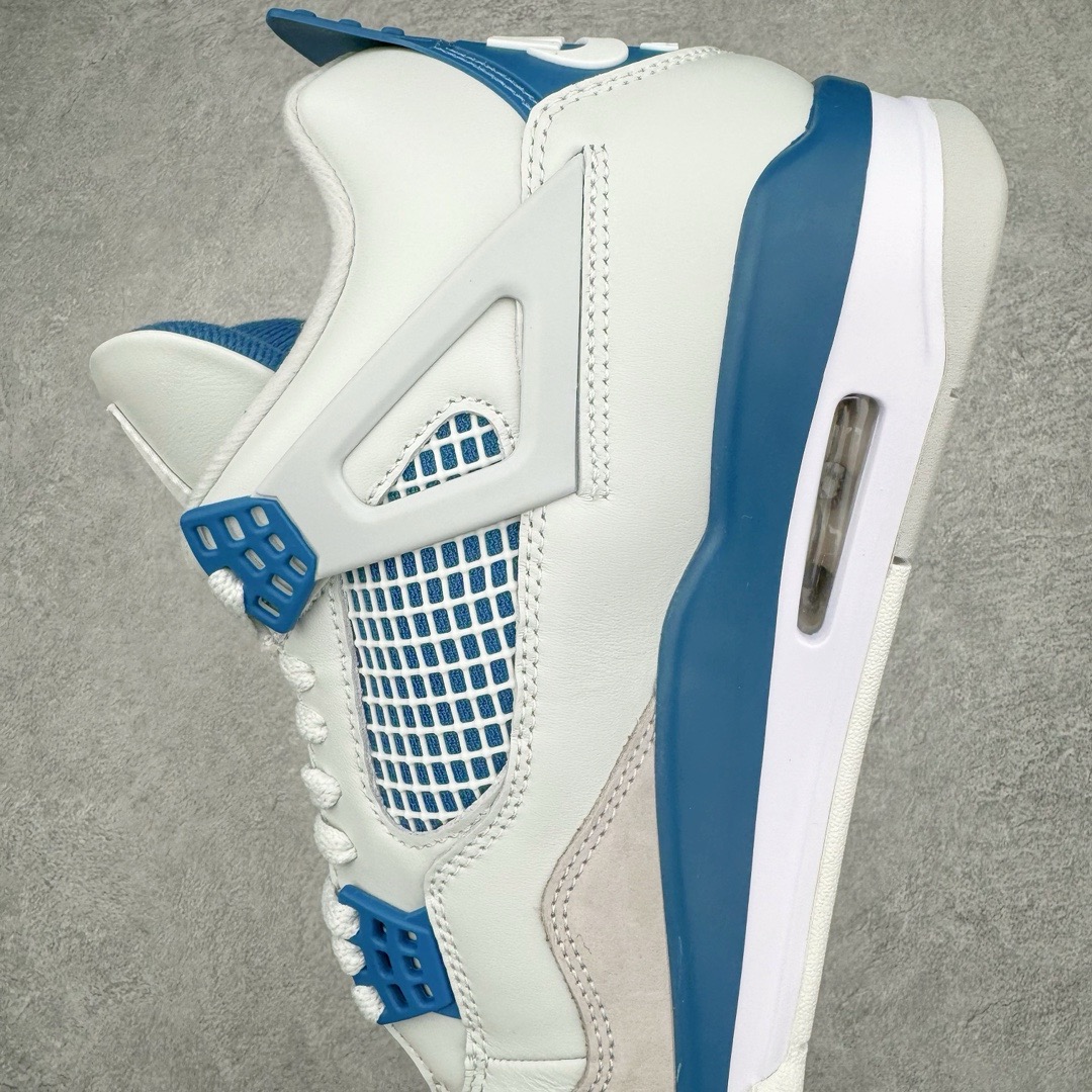 图片[7]-＃Y3纯原福利 Air Jordan AJ4 Retro \\\”Military Blue\\\” 白蓝2024 FV5029-141 市售天花板产物 耗时半年巨作 全套原纸板楦头开发 原厂特供皮料加持 确保原汁原味 完美呈现四代版型 一比一鞋头弧度高度鞋身弧度 数据细节工艺流程均保持原鞋一致 原厂TPU网格鞋带扣 正确内里网布 菱角分明不变形无多余毛边 柔软性质感一致于原鞋 市场唯一原厂鞋扣模具 背面可见隐藏注塑口 原厂织唛标 原厂飞人电绣工艺 尾指中部跳三针 独家绑鞋带手法 印刷中底布 四线拉帮 米色美纹纸贴合固定 进口港宝加持 后跟自然饱满 全鞋荧光划线卡点 追求极致完美 每一双都是工艺品 多重QC质检 超越公司货的品控标准 实实在在的免检产品 尺码对应库存明细‼️-选品中心