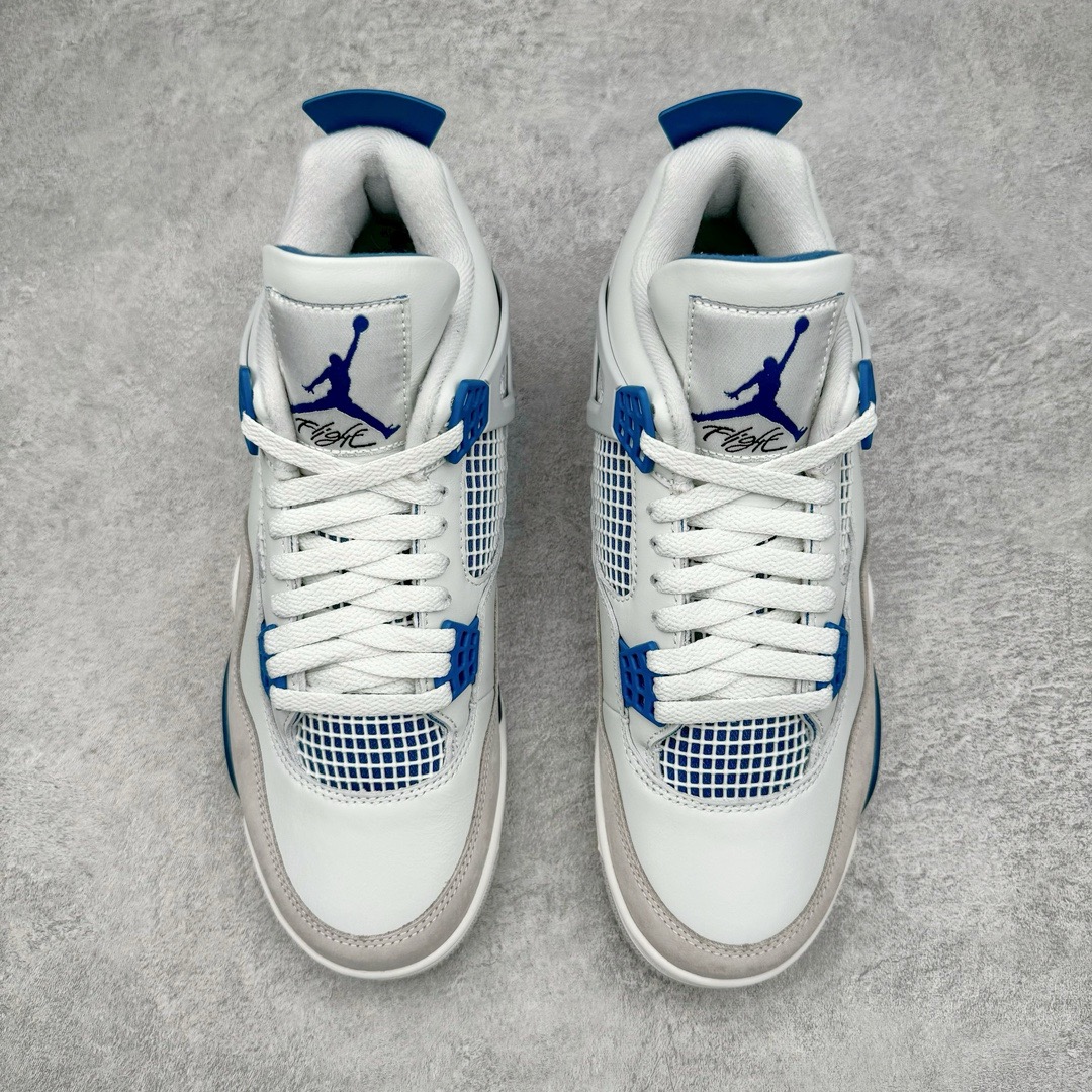 图片[2]-＃Y3纯原福利 Air Jordan AJ4 Retro \\\”Military Blue\\\” 白蓝2024 FV5029-141 市售天花板产物 耗时半年巨作 全套原纸板楦头开发 原厂特供皮料加持 确保原汁原味 完美呈现四代版型 一比一鞋头弧度高度鞋身弧度 数据细节工艺流程均保持原鞋一致 原厂TPU网格鞋带扣 正确内里网布 菱角分明不变形无多余毛边 柔软性质感一致于原鞋 市场唯一原厂鞋扣模具 背面可见隐藏注塑口 原厂织唛标 原厂飞人电绣工艺 尾指中部跳三针 独家绑鞋带手法 印刷中底布 四线拉帮 米色美纹纸贴合固定 进口港宝加持 后跟自然饱满 全鞋荧光划线卡点 追求极致完美 每一双都是工艺品 多重QC质检 超越公司货的品控标准 实实在在的免检产品 尺码对应库存明细‼️-选品中心