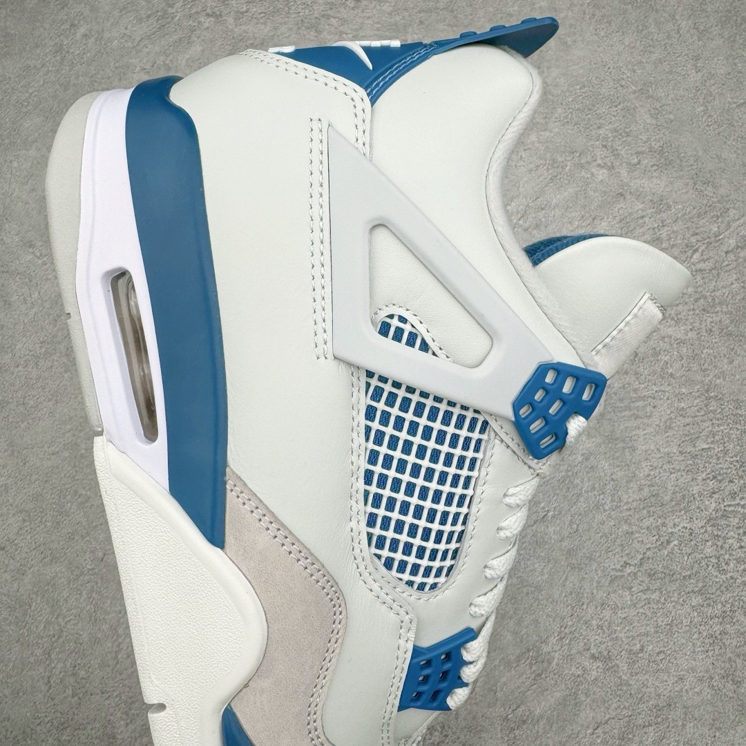 图片[6]-＃Y3纯原福利 Air Jordan AJ4 Retro \\\”Military Blue\\\” 白蓝2024 FV5029-141 市售天花板产物 耗时半年巨作 全套原纸板楦头开发 原厂特供皮料加持 确保原汁原味 完美呈现四代版型 一比一鞋头弧度高度鞋身弧度 数据细节工艺流程均保持原鞋一致 原厂TPU网格鞋带扣 正确内里网布 菱角分明不变形无多余毛边 柔软性质感一致于原鞋 市场唯一原厂鞋扣模具 背面可见隐藏注塑口 原厂织唛标 原厂飞人电绣工艺 尾指中部跳三针 独家绑鞋带手法 印刷中底布 四线拉帮 米色美纹纸贴合固定 进口港宝加持 后跟自然饱满 全鞋荧光划线卡点 追求极致完美 每一双都是工艺品 多重QC质检 超越公司货的品控标准 实实在在的免检产品 尺码对应库存明细‼️-选品中心