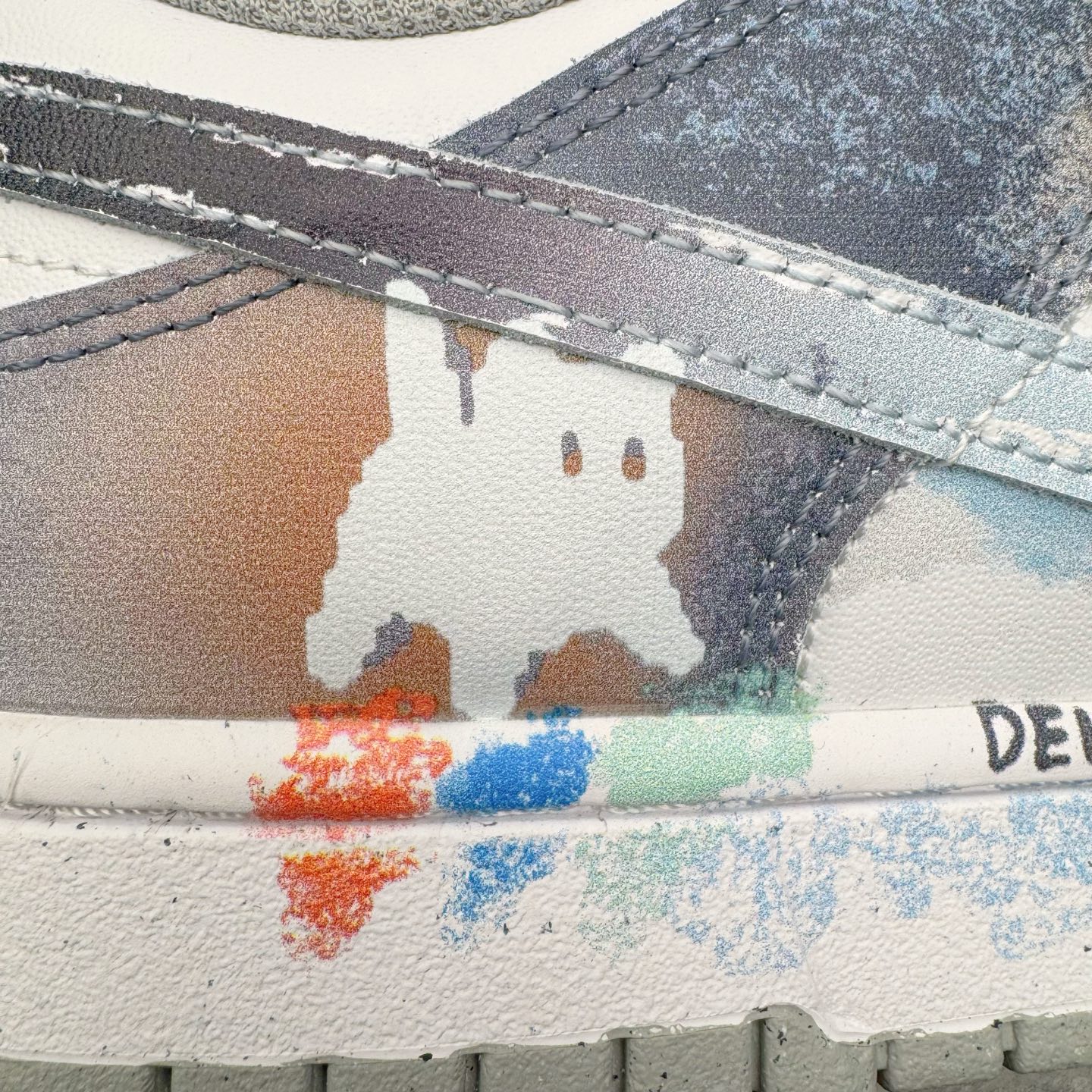 图片[13]-＃YC纯原 NK Dunk Low 怪奇小猫 当月光浸染街巷，灰白鞋面如雾色悄然铺陈。那抹点缀的淡蓝，是夜色中一闪而过的灵光。侧畔小猫轻踮脚尖，轮廓憨趣，仿佛刚从某本童话书的扉页跃出。彩色爱心与手写字母散落鞋身;粗绳鞋带系住扎实的触感，每一步都踏实又轻盈，在规矩的世界里，悄悄保留一份柔软、灵动与可能。定制系列天花板 无原鞋不开发 全系列得物原鞋一比一校对开发 配色持续更新中 终端对接 优势输出 全套原厂楦头原纸板数据档案倾力打造 原汁原味莞产 极致还原 圈内最强针车工艺 高端零售指定版 广东原厂配套原盒原标 鞋盒分三个尺码段 原厂冲刀 超高清洁度 全鞋零毛边皮料切割 采用原厂百宏鞋带以及原厂百宏织唛舌标 内标可供原厂几率过验 进口原装条纹中底布 四线拉帮白色点胶 原厂拉帮手法遵循公司 原厂电绣 极致还原 SIZE 40 40.5 41 42 42.5 43 44 44.5 45 46-选品中心