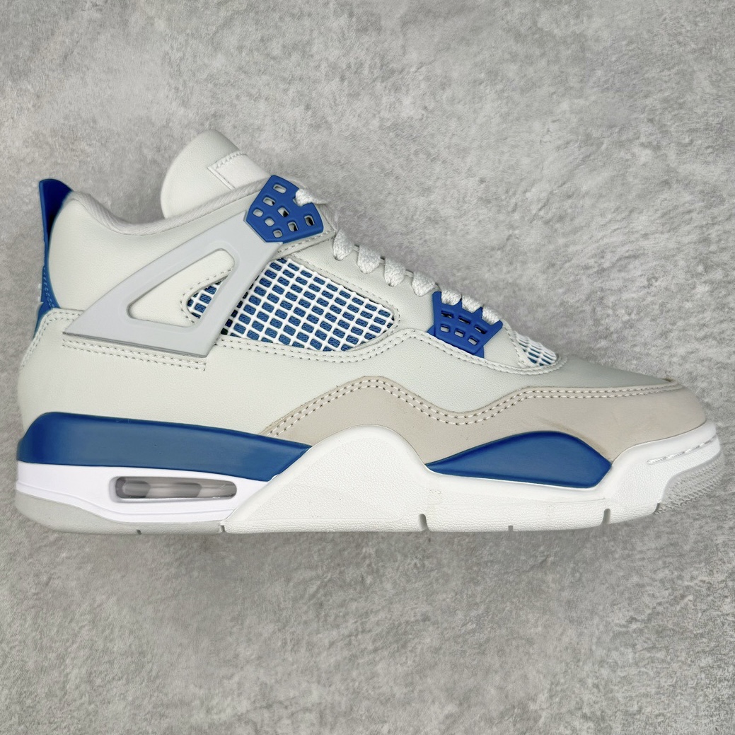 ＃KZ神版福利回馈 Air Jordan AJ4 Retro \\\”Military Blue\\\” 白蓝2024 FV5029-141 独家外贸特供尺码含 45.5 49.5 50.5 国内外口碑最好最推荐的产品 市场中端王者 亲自操刀耗时半年巨作 全套原纸板楦头开发 确保原汁原味 完美呈现四代版型 一比一鞋头弧度高度鞋身弧度 此版本只针对中端市场 皮料材质有所更替 其他数据细节工艺流程均保持一致 绝不口嗨 细节品控鞋型随意秒杀市面3XX 4XX 原厂TPU网格鞋带扣 正确内里网布 菱角分明不变形无多余毛边 柔软性质感一致于原鞋 市场唯一原厂鞋扣模具 背面可见隐藏注塑口 原厂织唛标 原厂飞人电绣工艺 尾指中部跳三针 独家绑鞋带手法 印刷中底布 四线拉帮 米色美纹纸贴合固定 进口港宝加持 后跟自然饱满 全鞋荧光划线卡点 追求极致完美 每一双都是工艺品 多重QC质检 超越公司货的品控标准 实实在在的免检产品 尺码：40 40.5 41 42 42.5 43 44 44.5 45 45.5 46 47.5 48.5 49.5 50.5-选品中心