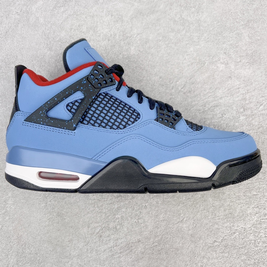 ＃KZ神版福利回馈 Travis Scott x Air Jordan AJ4 TS联名冰蓝 308497-406 独家外贸特供尺码含 45.5 49.5 50.5 国内外口碑最好最推荐的产品 市场中端王者 亲自操刀耗时半年巨作 全套原纸板楦头开发 确保原汁原味 完美呈现四代版型 一比一鞋头弧度高度鞋身弧度 此版本只针对中端市场 皮料材质有所更替 其他数据细节工艺流程均保持一致 绝不口嗨 细节品控鞋型随意秒杀市面3XX 4XX 原厂TPU网格鞋带扣 正确内里网布 菱角分明不变形无多余毛边 柔软性质感一致于原鞋 市场唯一原厂鞋扣模具 背面可见隐藏注塑口 原厂织唛标 原厂飞人电绣工艺 尾指中部跳三针 独家绑鞋带手法 印刷中底布 四线拉帮 米色美纹纸贴合固定 进口港宝加持 后跟自然饱满 全鞋荧光划线卡点 追求极致完美 每一双都是工艺品 多重QC质检 超越公司货的品控标准 实实在在的免检产品 尺码：40 40.5 41 42 42.5 43 44 44.5 45 45.5 46 47.5 48.5 49.5 50.5-选品中心