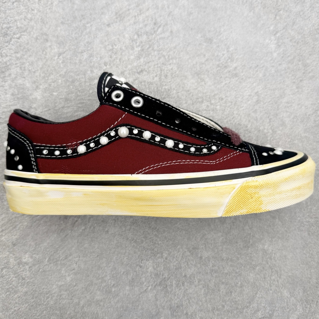 SATOSHI NAKAMOTO x OTW By Vans Old Skool酒红珍珠铆钉 做旧复古休