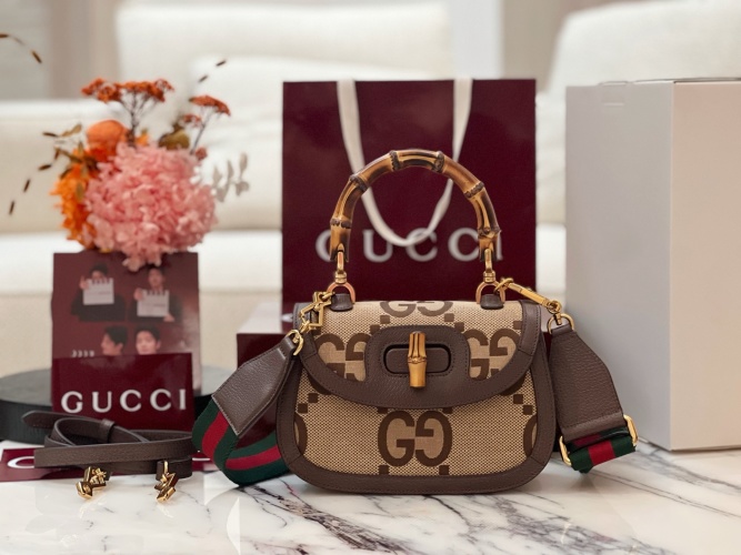 Gucci Diana Mini Tote Bag Brown Leather and Canvas, Bamboo Handle 1 Gucci Diana Mini Tote Bag Brown Leather and Canvas, Bamboo Handle