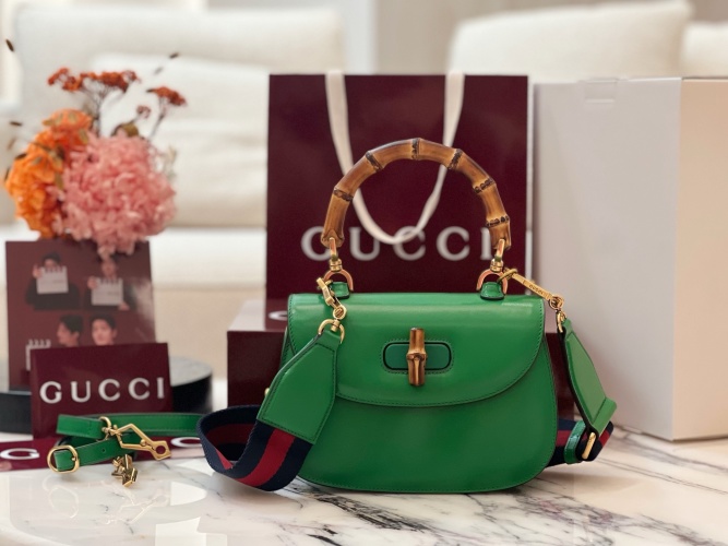 Gucci Bamboo 1947 Mini Top Handle Bag Green Leather with Strap 1 Gucci Bamboo 1947 Mini Top Handle Bag Green Leather with Strap