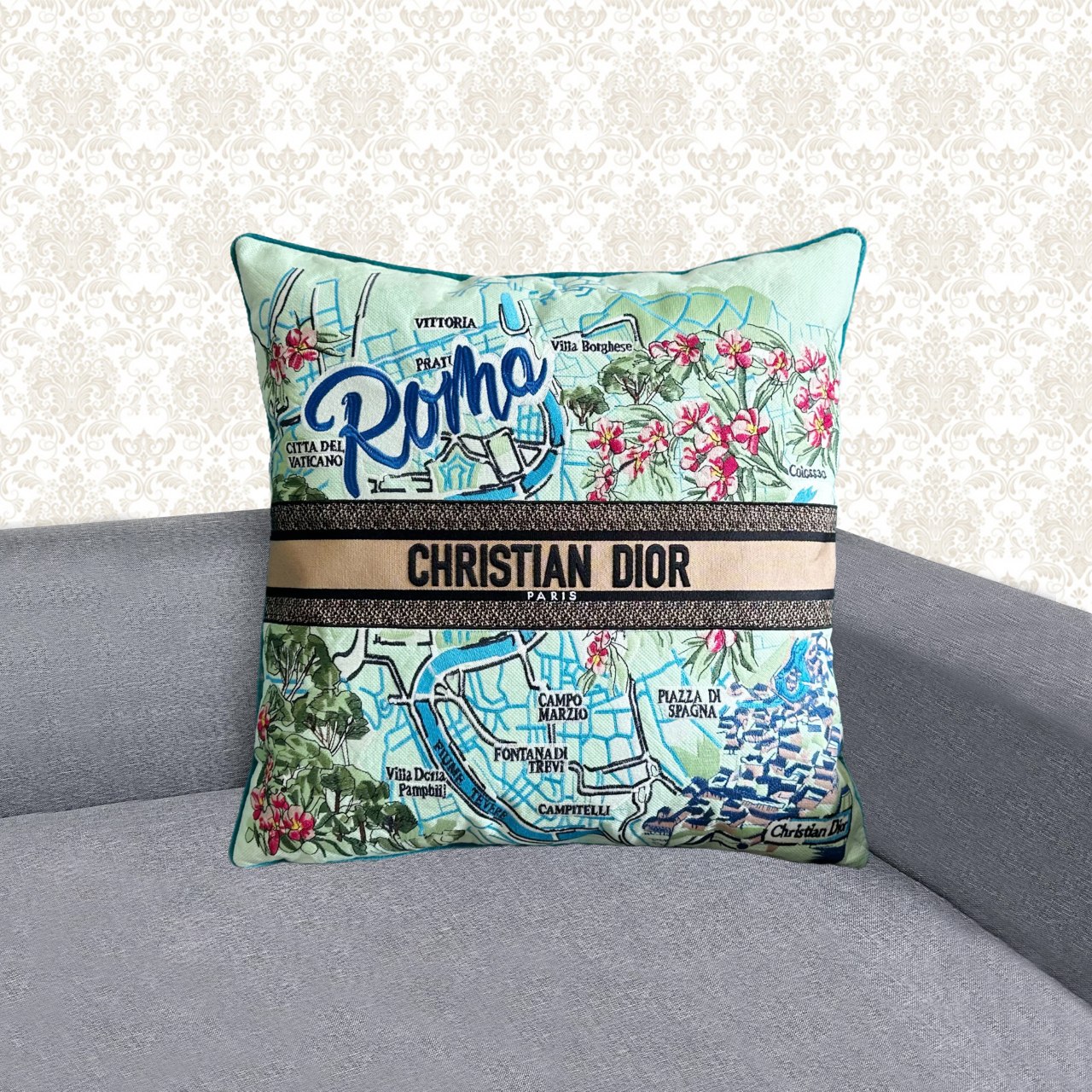 Dior Souvenir 2025 Limited Edition Embroidered Pillow, Dior Paris Logo