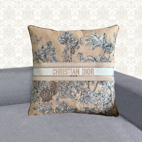 Dior Riviera Beige Embroidered Cotton Cushion Cover, 50 x 50 cm, Luxury Pillow 1 Dior Riviera Beige Embroidered Cotton Cushion Cover, 50 x 50 cm, Luxury Pillow