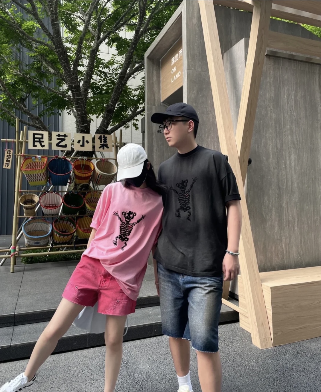 W128# Camiseta de manga corta unisex de WE11DONE, mismo modelo que Liu Lingzi, con estampado de calavera y corazón con …