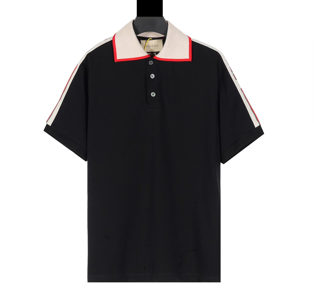 Gucci Clothing Polo T-Shirt Splicing Unisex Cotton Short Sleeve