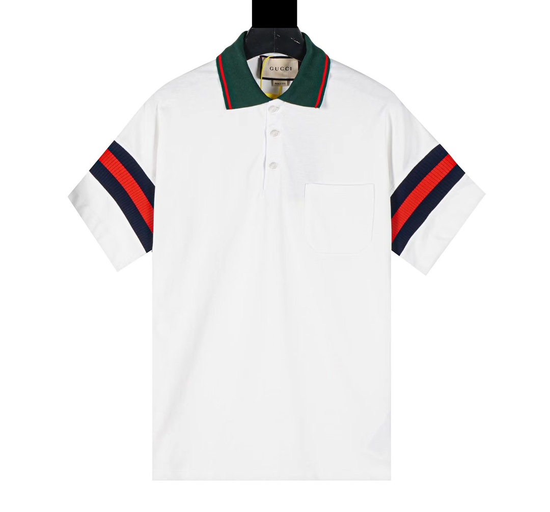 Gucci Clothing Polo T-Shirt Green Red Splicing Cotton Mesh Cloth Summer Collection Fashion Short Sleeve