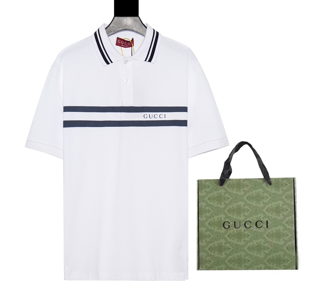 Gucci Clothing Polo White Printing Combed Cotton