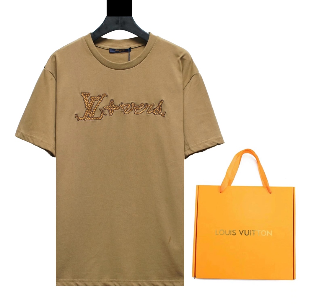 Louis Vuitton Clothing T-Shirt Embroidery Cotton Short Sleeve