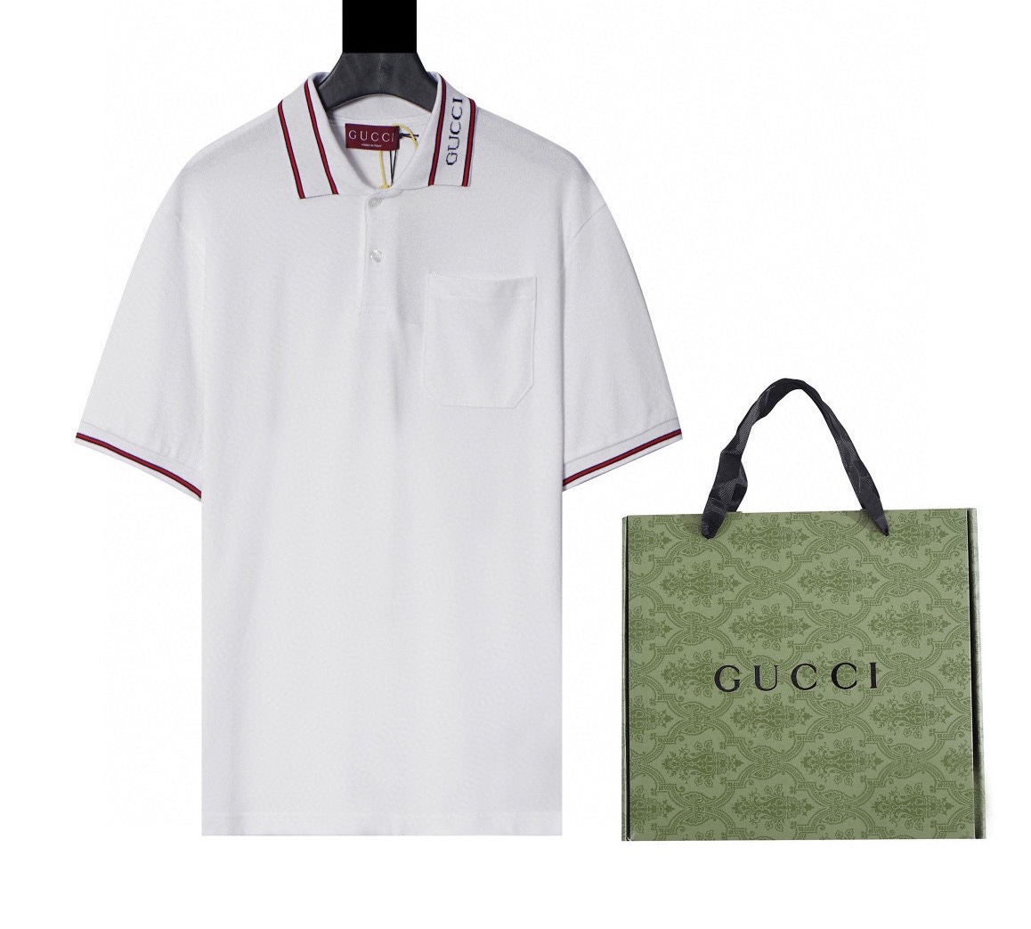 (Con caja de regalo +5) Polo de punto piqué con logo jacquard en el cuello de Gucc* 2024 nuevo. Comprado internamente d…