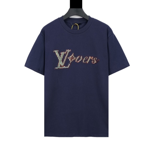 Louis Vuitton Lovers Beaded Embroidery Cotton-Linen Blend T-Shirt 1 Louis Vuitton Lovers Beaded Embroidery Cotton-Linen Blend T-Shirt