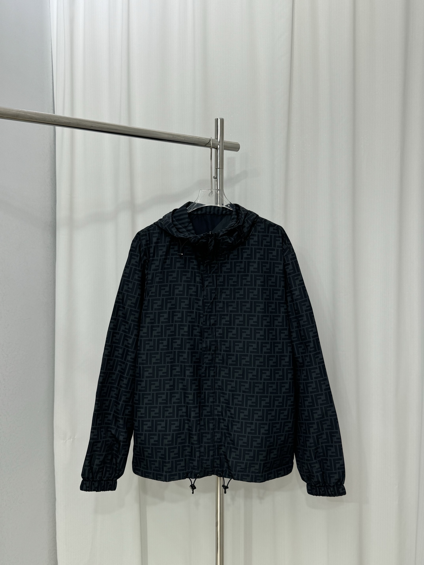 Fendi FF Jacquard Hooded Jacket Black Nylon Twill Protective Cloth