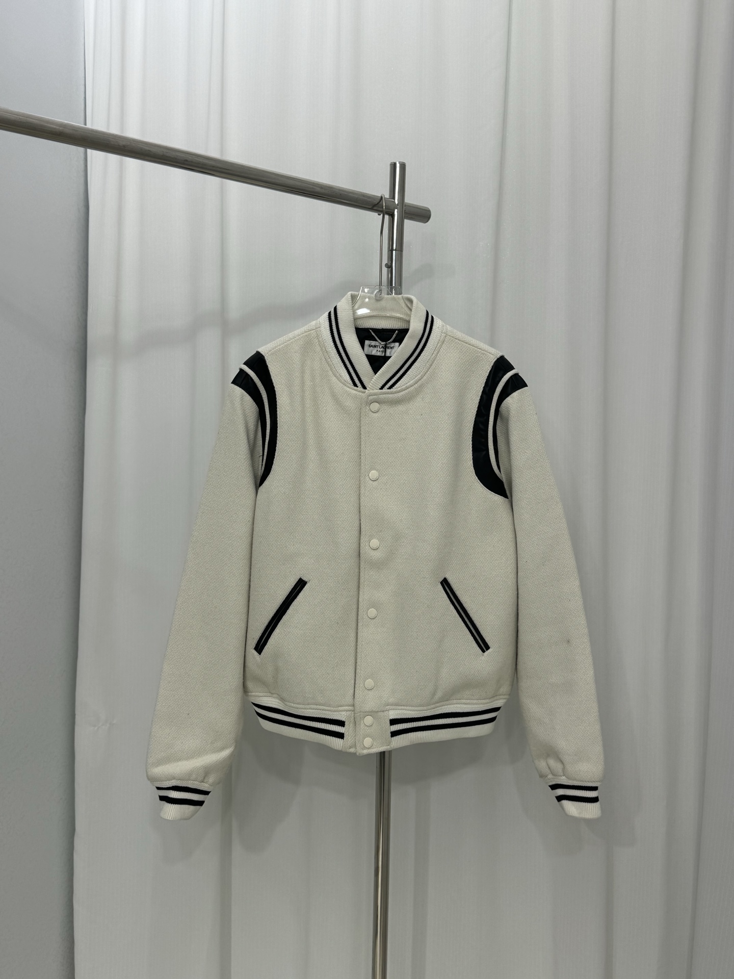 Yves Saint Laurent Wool and Leather Baseball Jacket - Classic Style